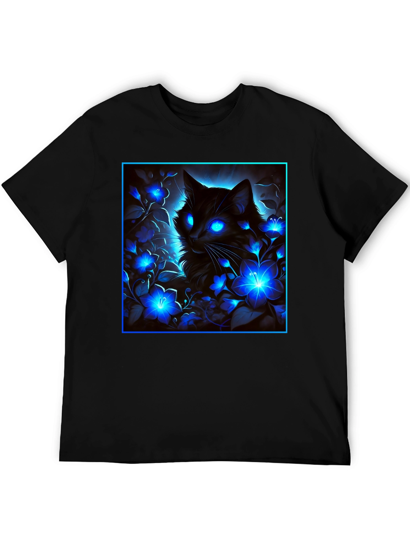 Mystic Cat Glow Graphic Tee - Black