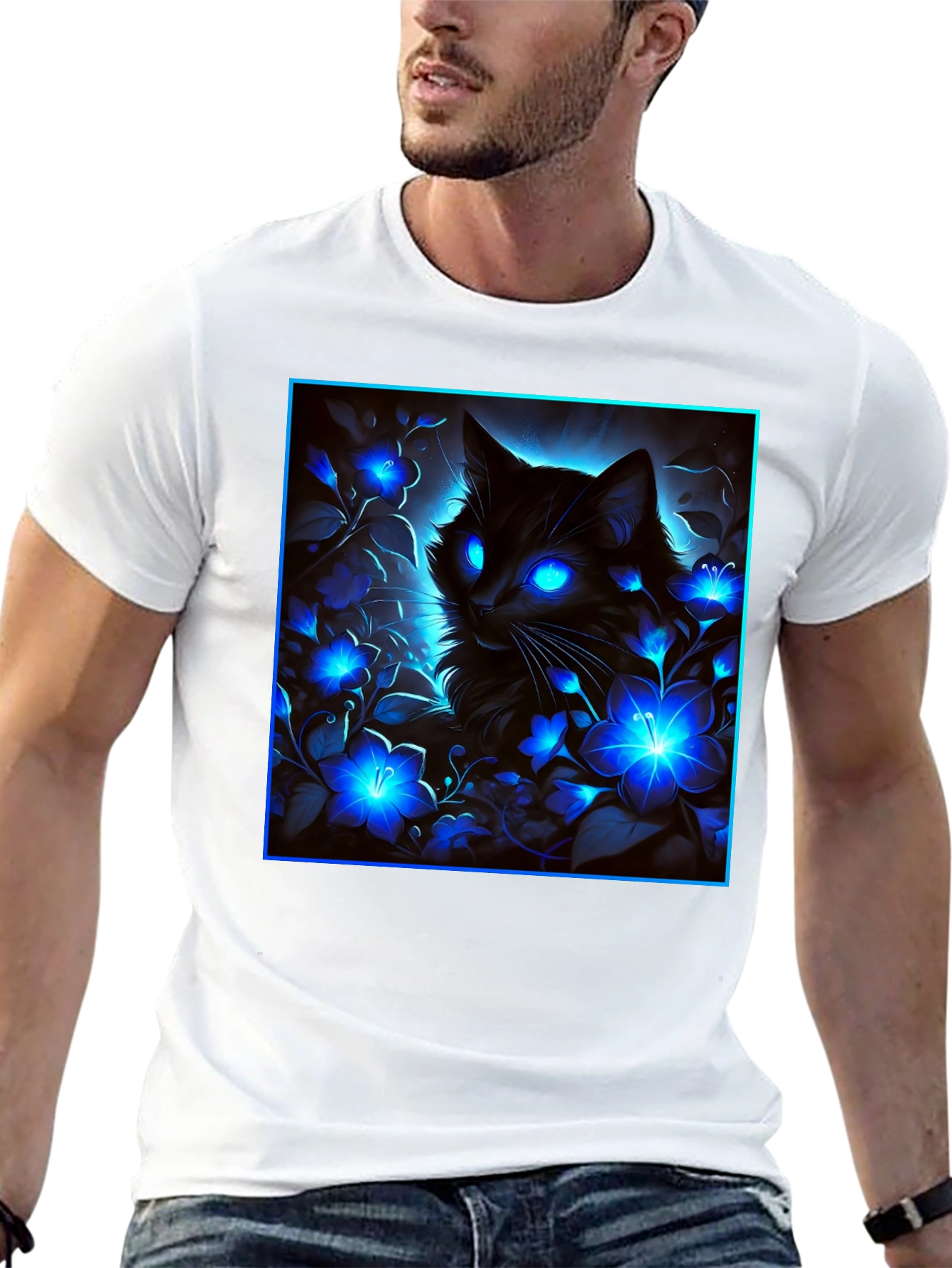 Mystic Cat Glow Graphic Tee - Black