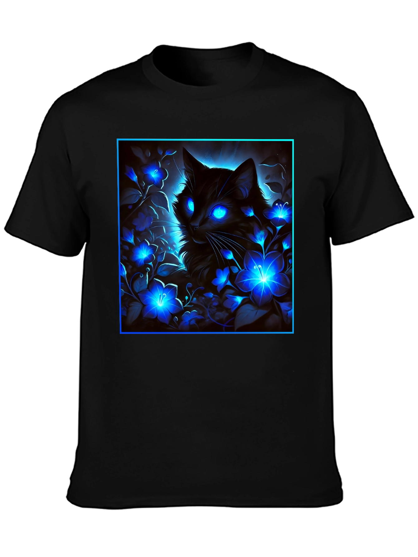 Mystic Cat Glow Graphic Tee - Black
