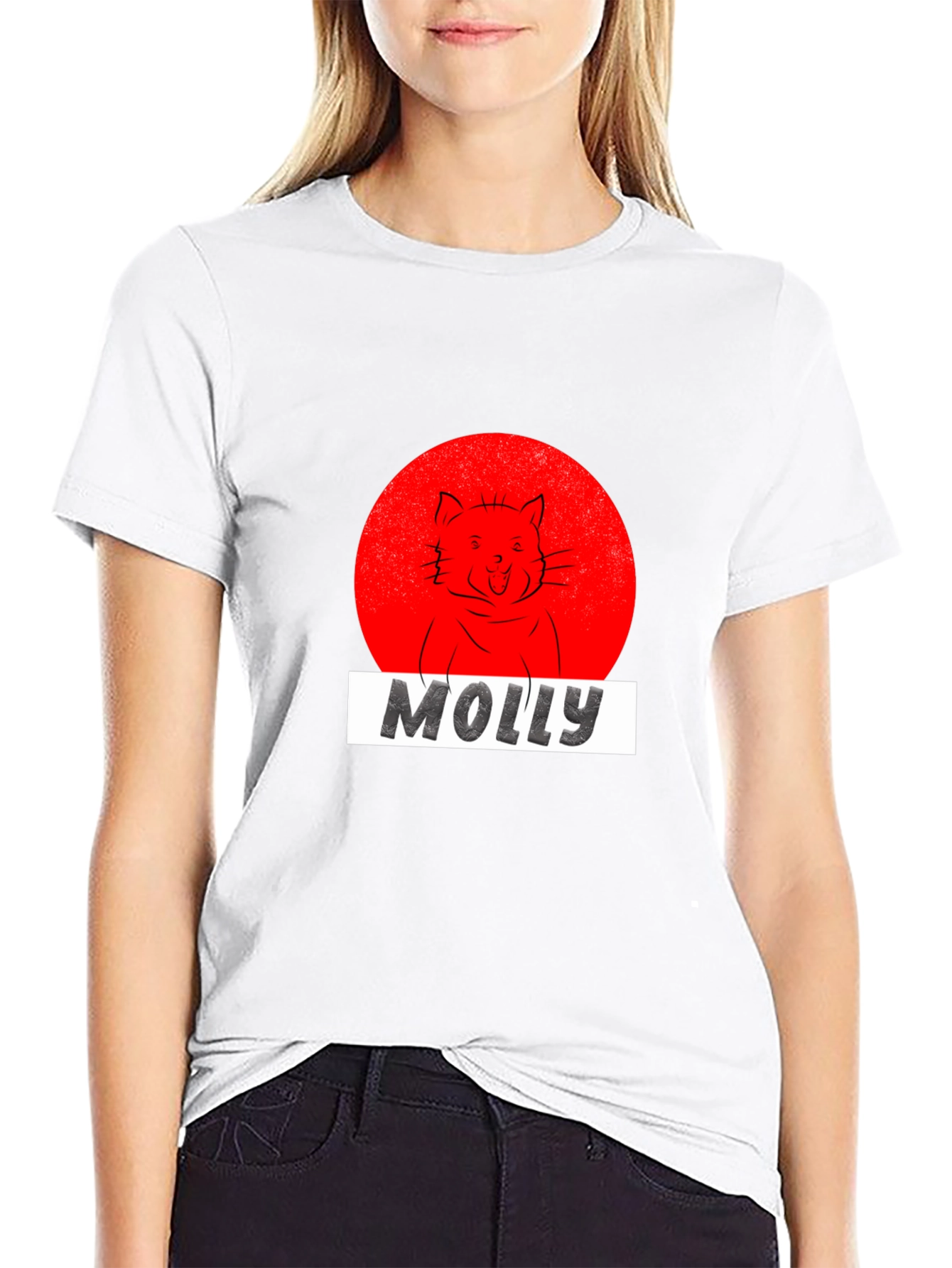 Molly Cat Graphic Tee - Black Cotton T-Shirt