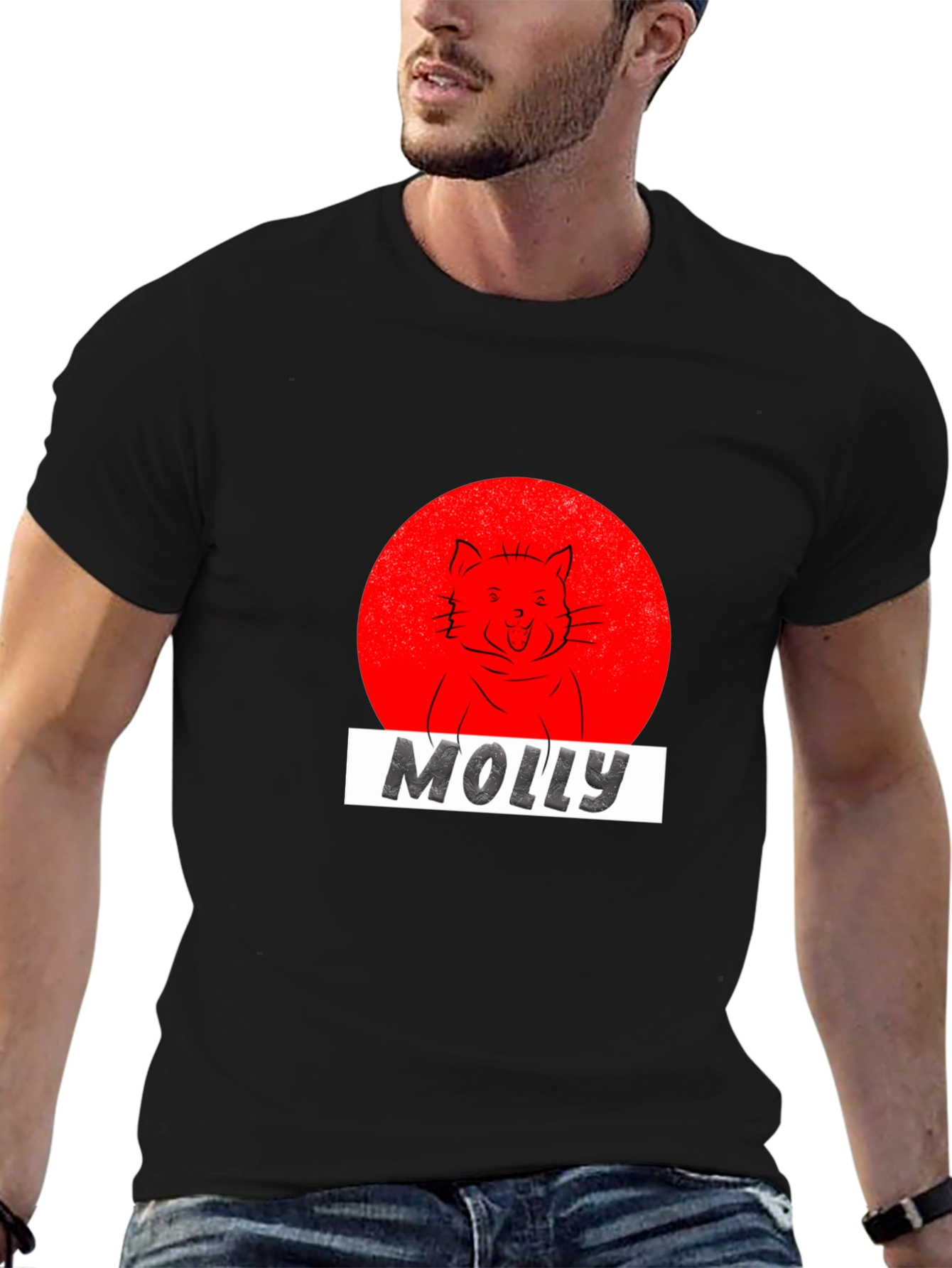 Molly Cat Graphic Tee - Black Cotton T-Shirt
