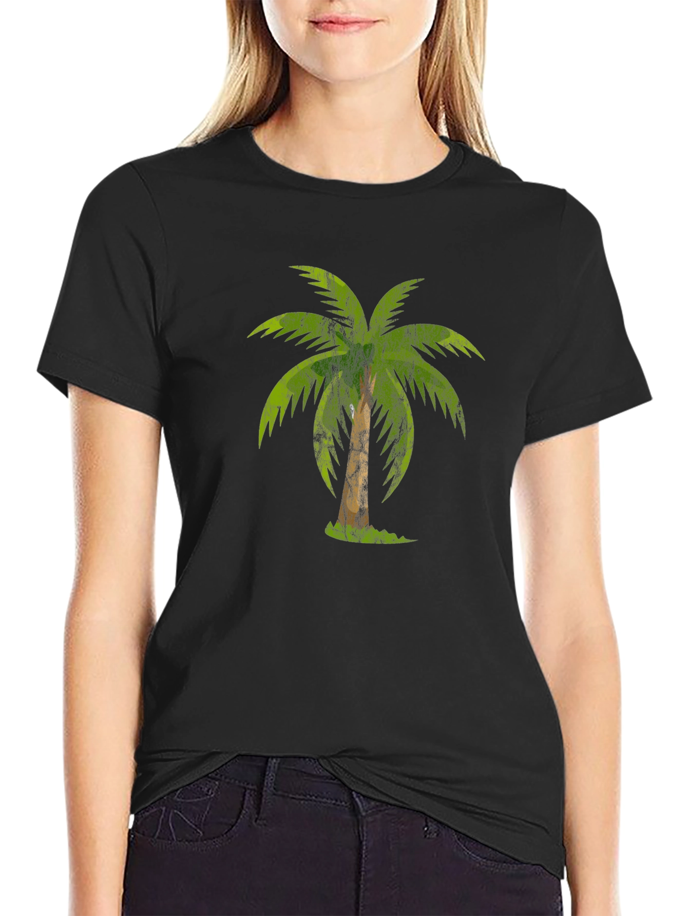 Tropical Palm Tree Graphic Tee - Casual Black T-Shirt