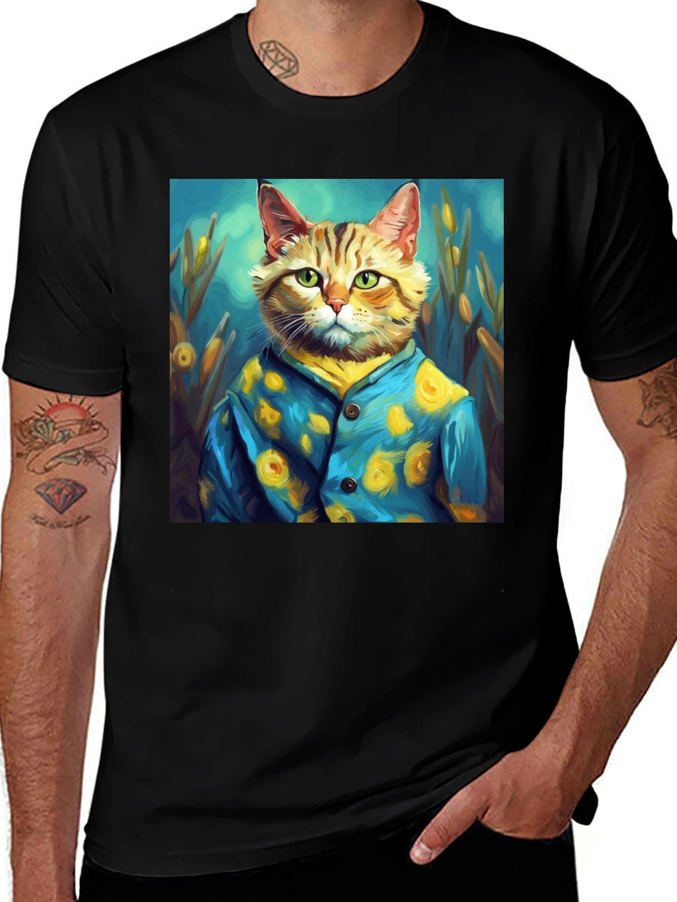 Artistic Cat Portrait Tee - Unique Graphic T-Shirt