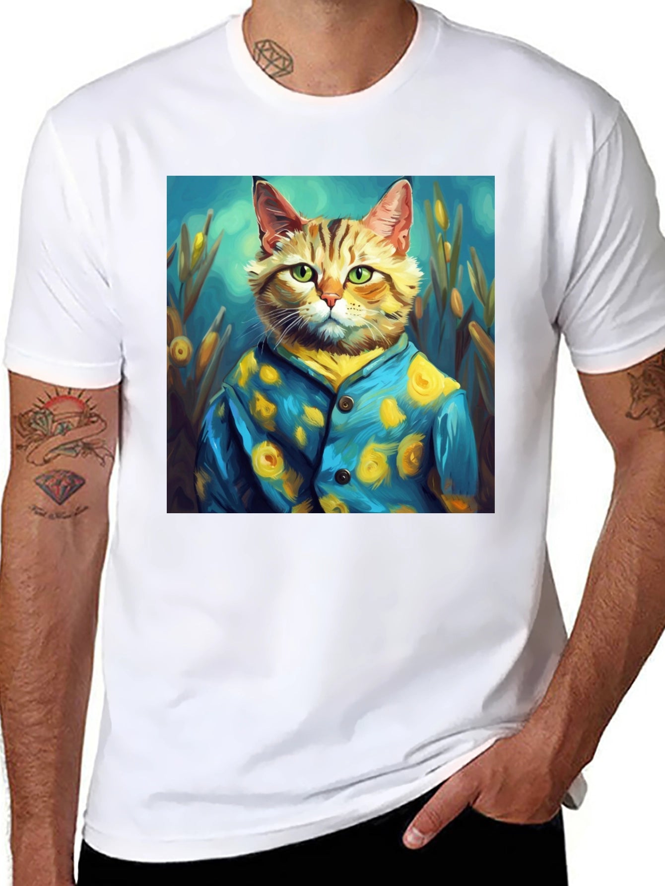 Artistic Cat Portrait Tee - Unique Graphic T-Shirt