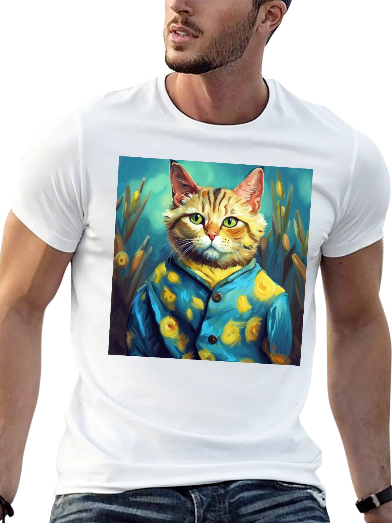 Artistic Cat Portrait Tee - Unique Graphic T-Shirt
