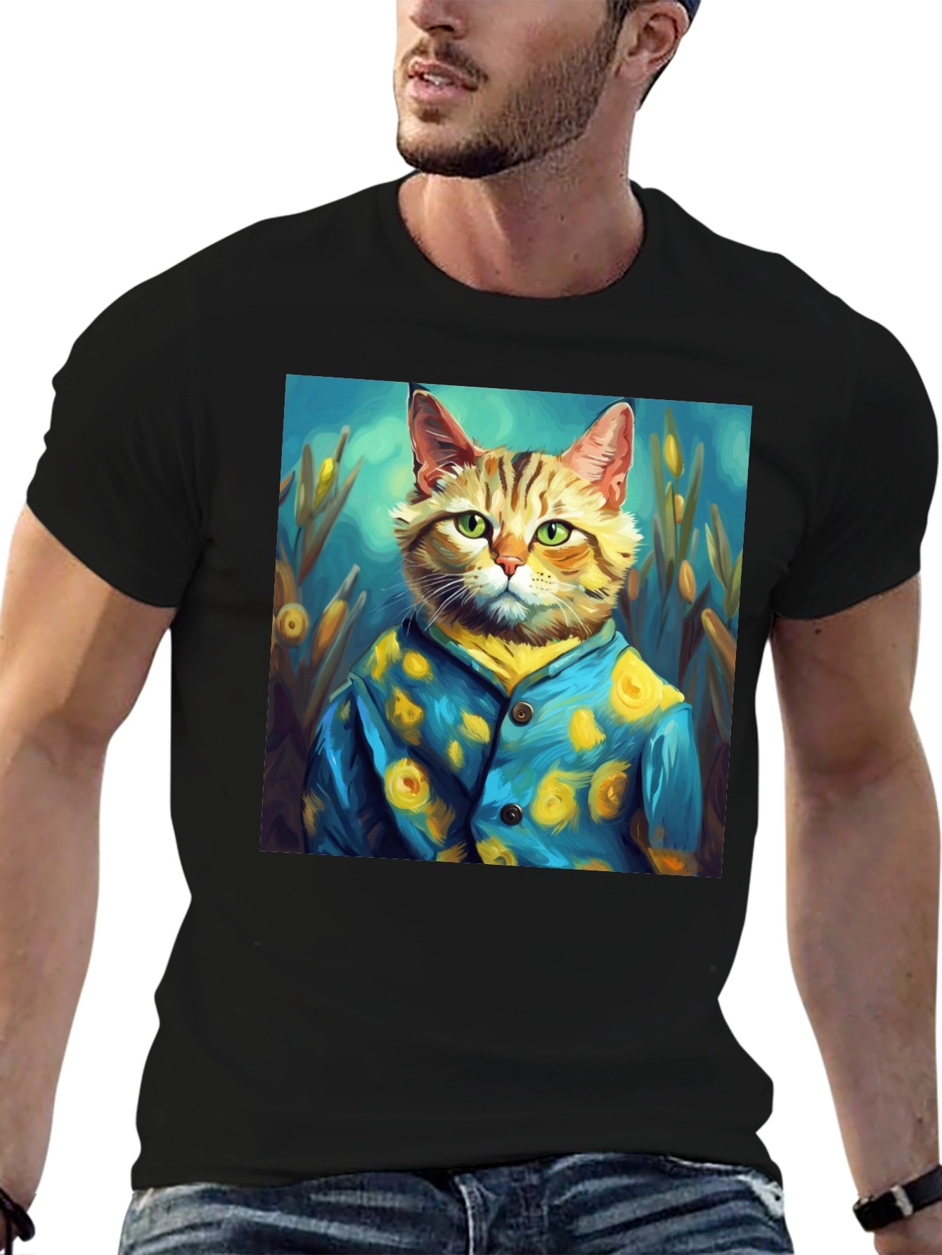 Artistic Cat Portrait Tee - Unique Graphic T-Shirt