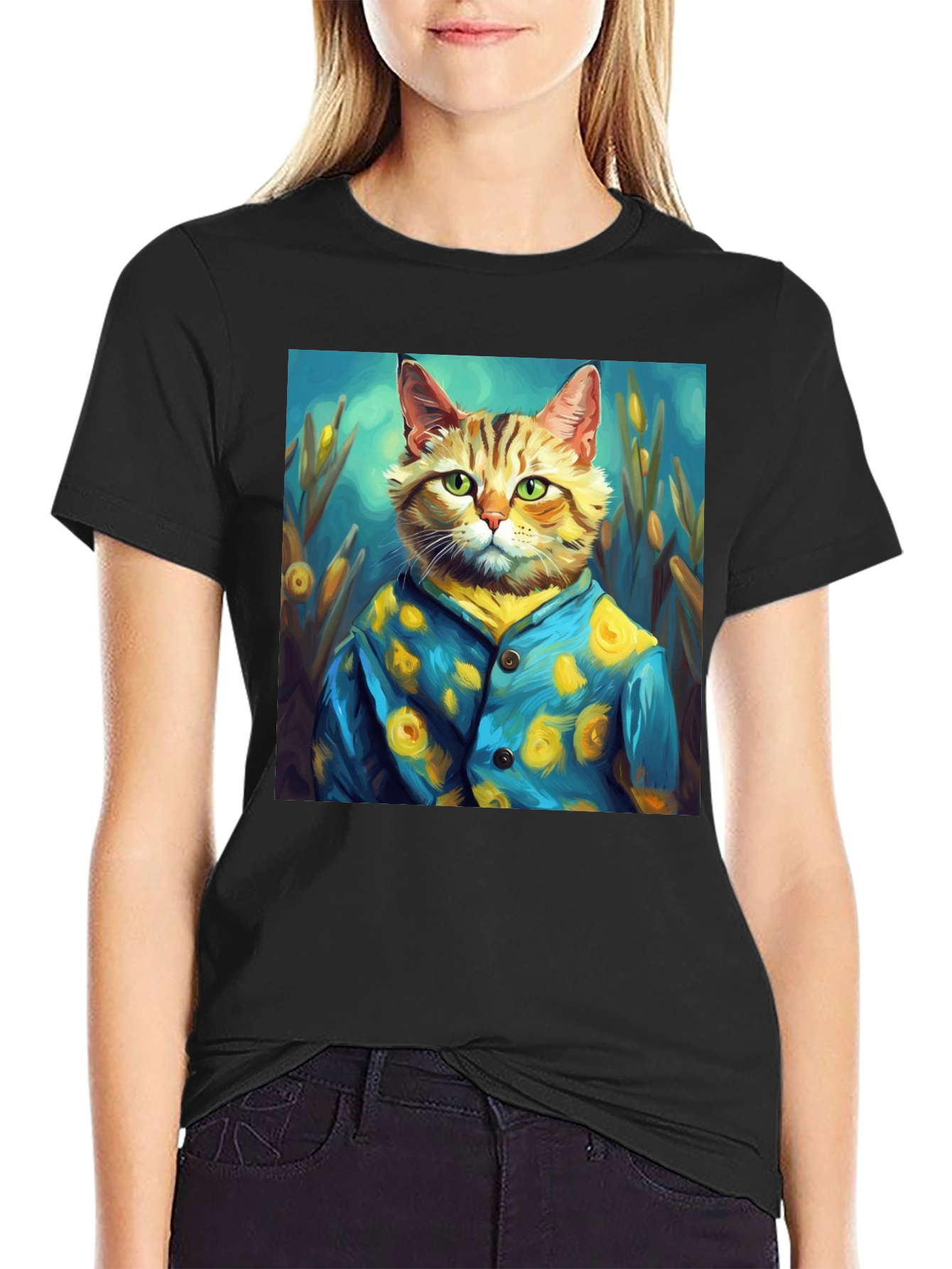 Artistic Cat Portrait Tee - Unique Graphic T-Shirt