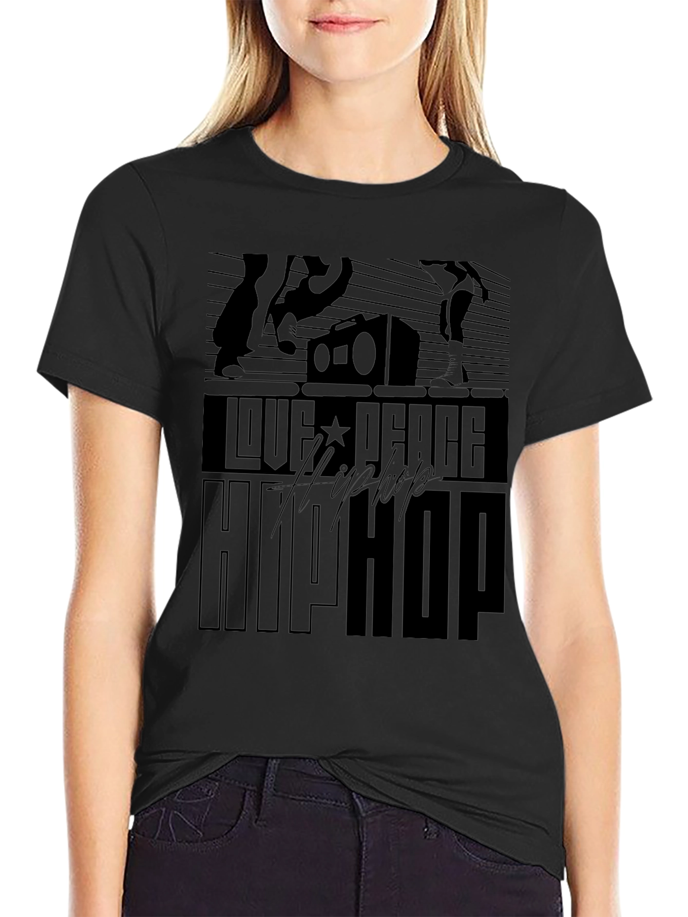Love Peace Hip Hop Black T-Shirt