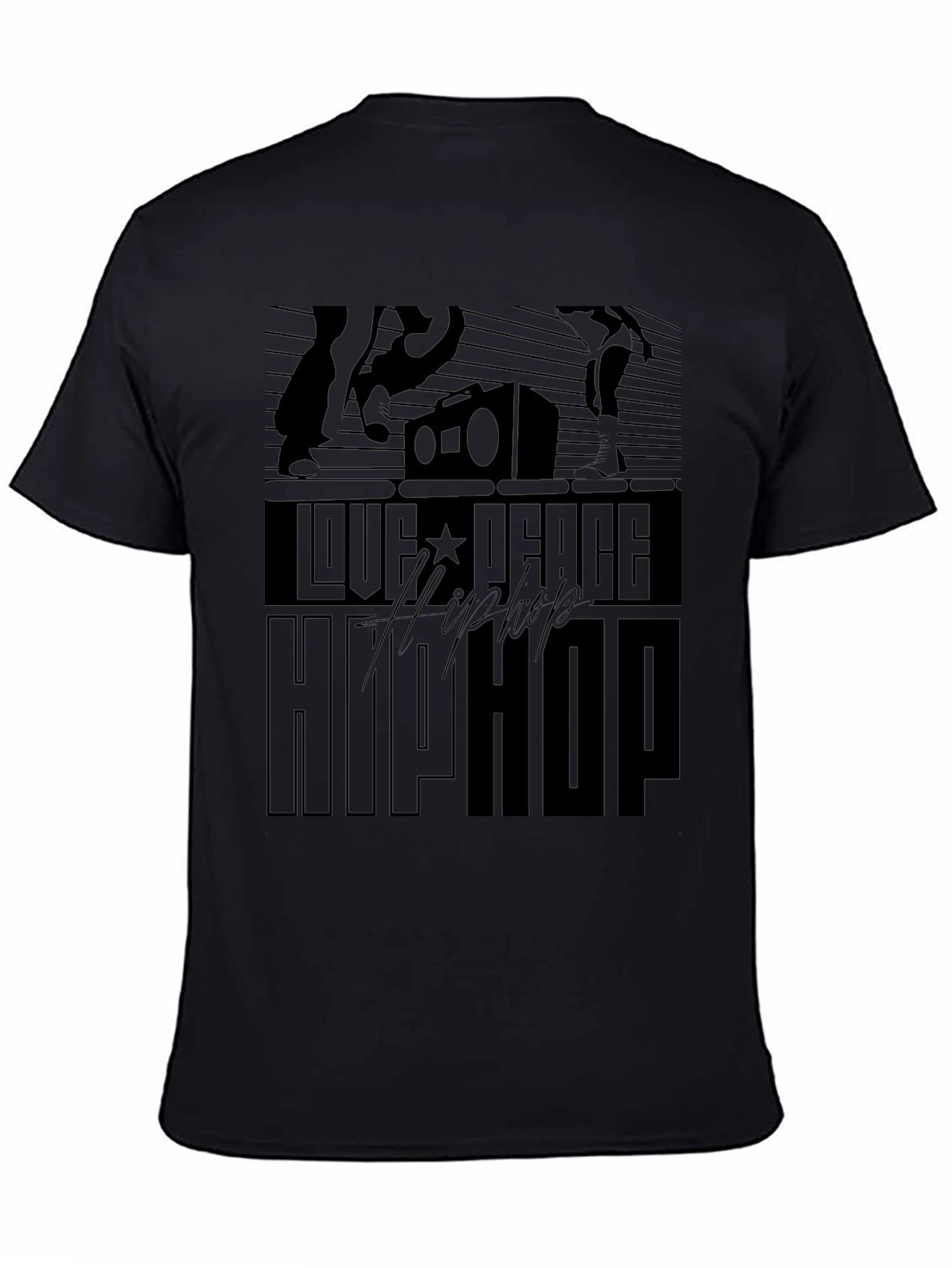 Love Peace Hip Hop Black T-Shirt