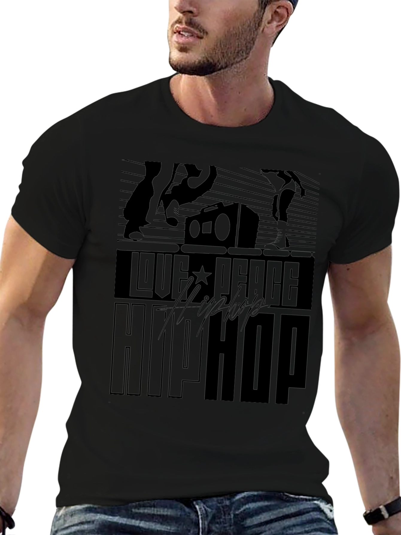Love Peace Hip Hop Black T-Shirt