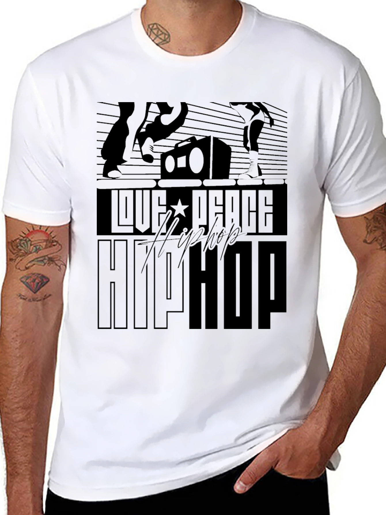 Love Peace Hip Hop Black T-Shirt