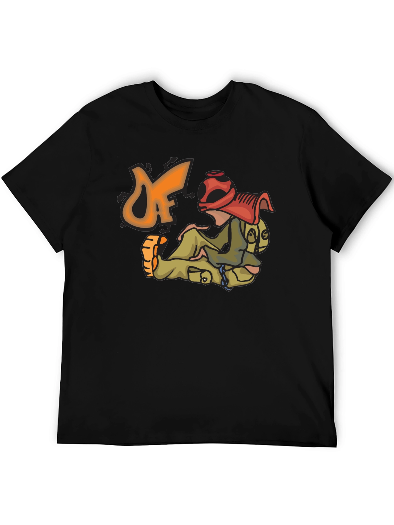 Unique Cartoon Graphic Black T-Shirt