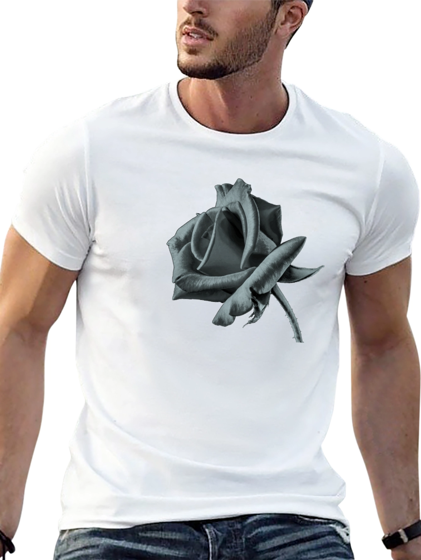 Mens Black Rose Graphic T-Shirt