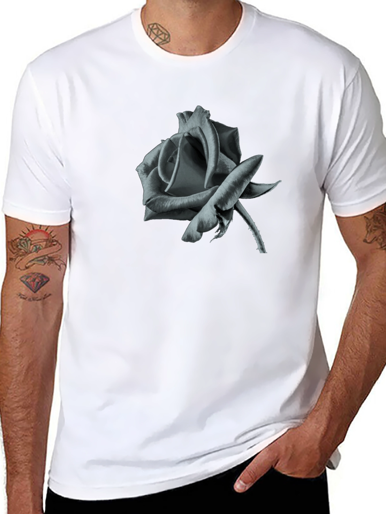 Mens Black Rose Graphic T-Shirt
