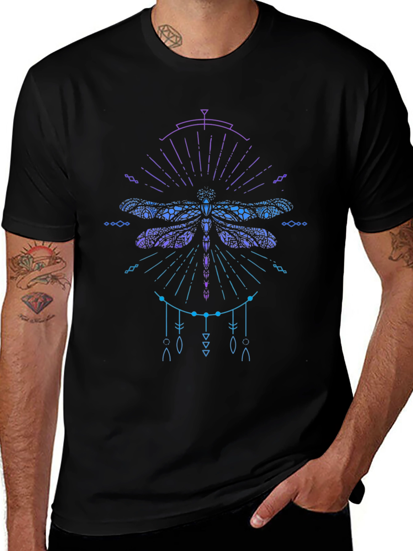 Dragonfly Graphic Print Mens Black T-Shirt