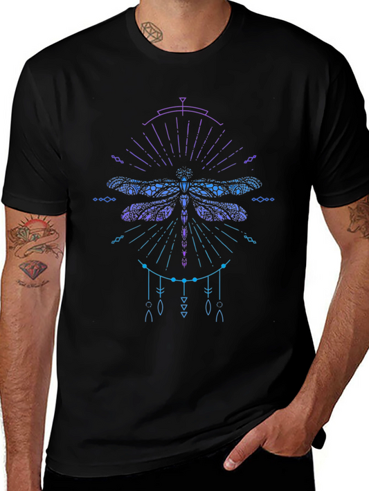 Dragonfly Graphic Print Mens Black T-Shirt
