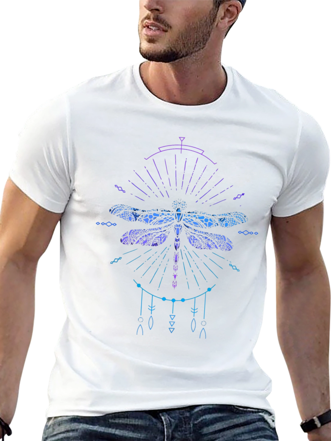 Dragonfly Graphic Print Mens Black T-Shirt