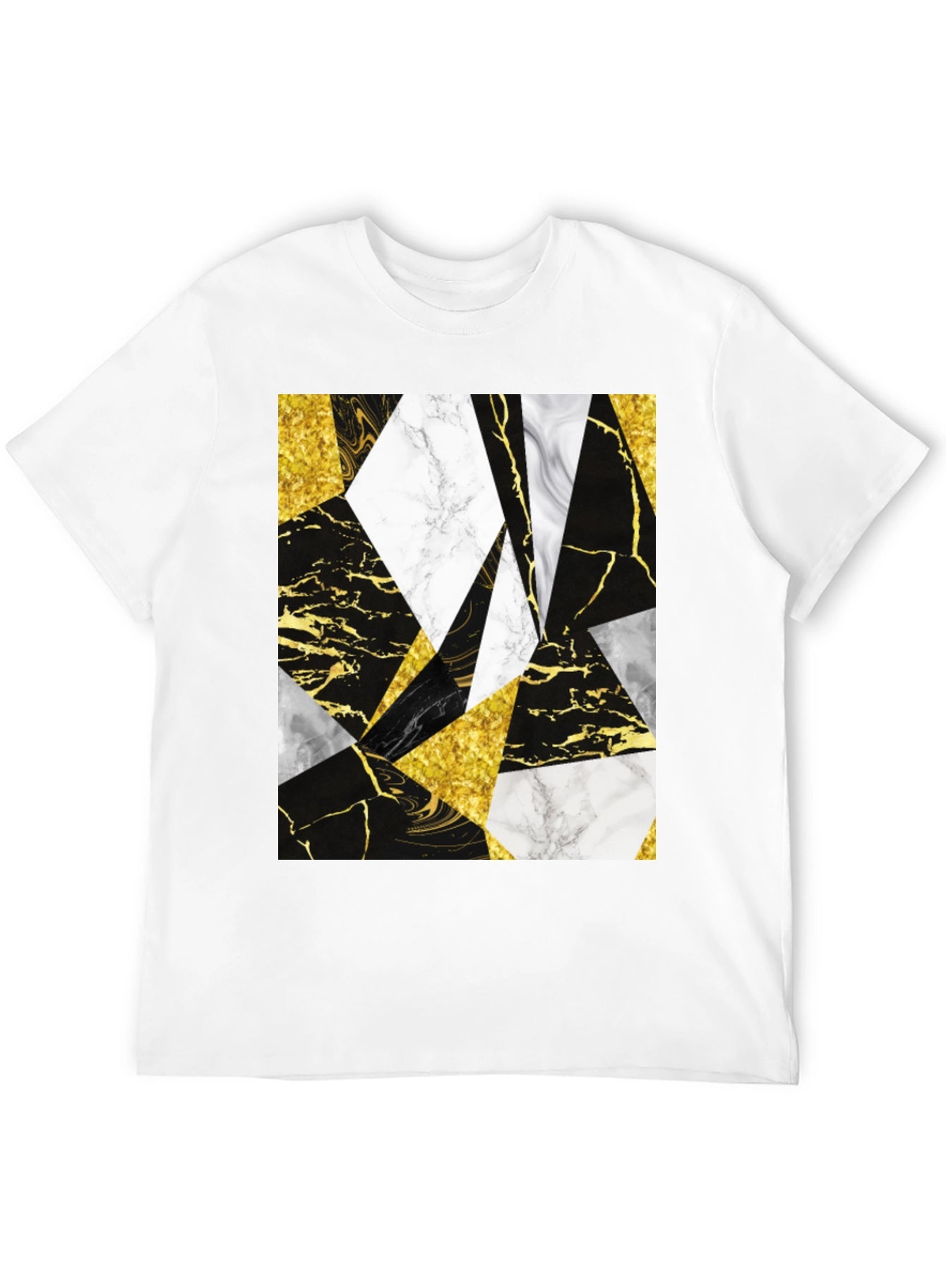 Geometric Marble & Gold Print Black T-Shirt