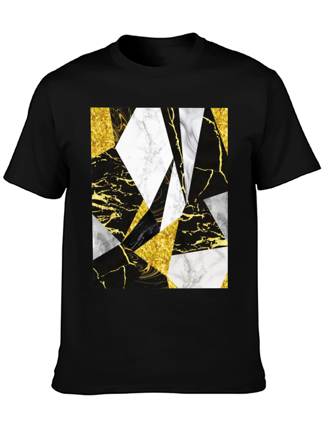 Geometric Marble & Gold Print Black T-Shirt