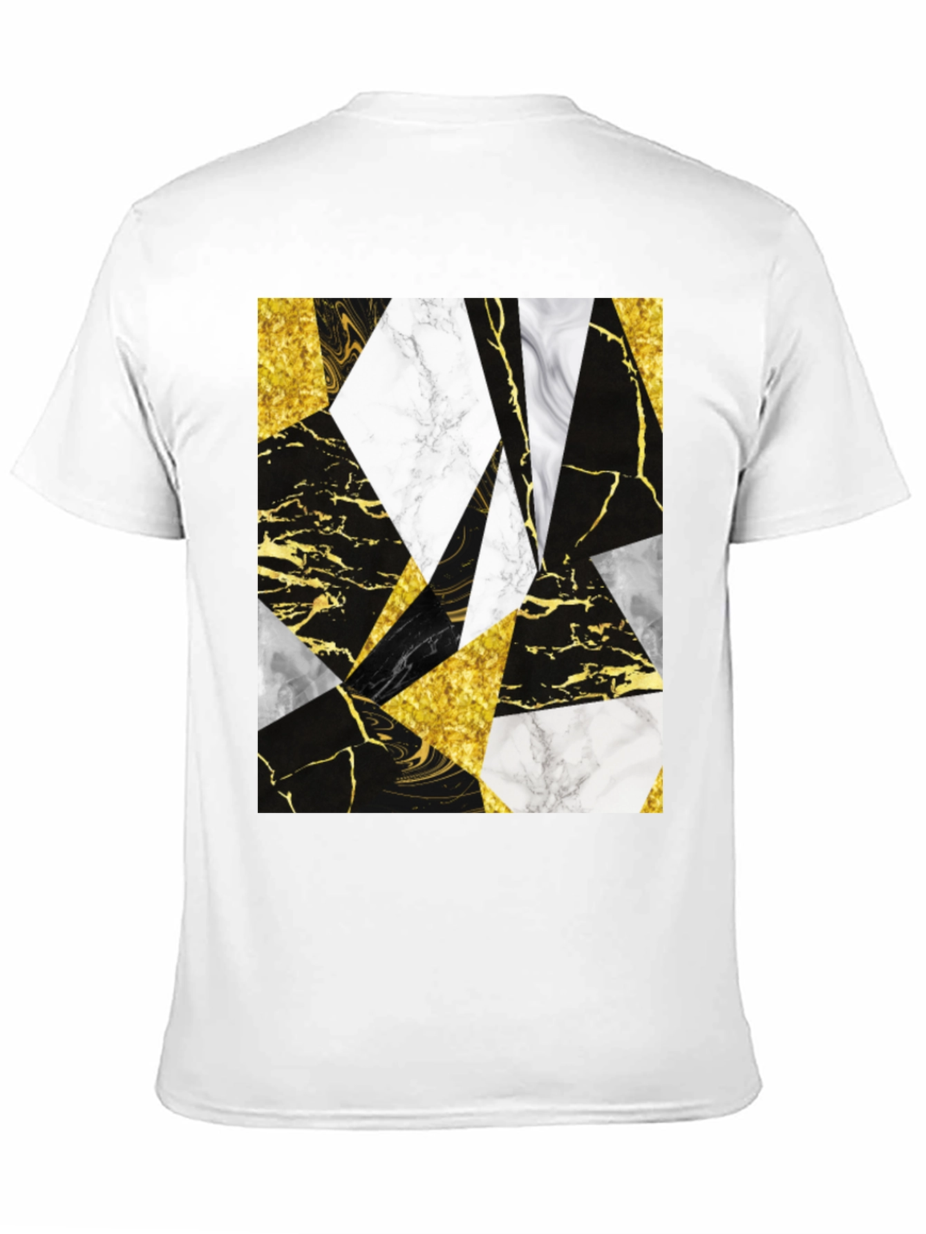 Geometric Marble & Gold Print Black T-Shirt