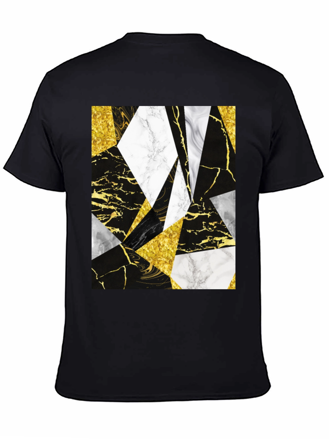 Geometric Marble & Gold Print Black T-Shirt
