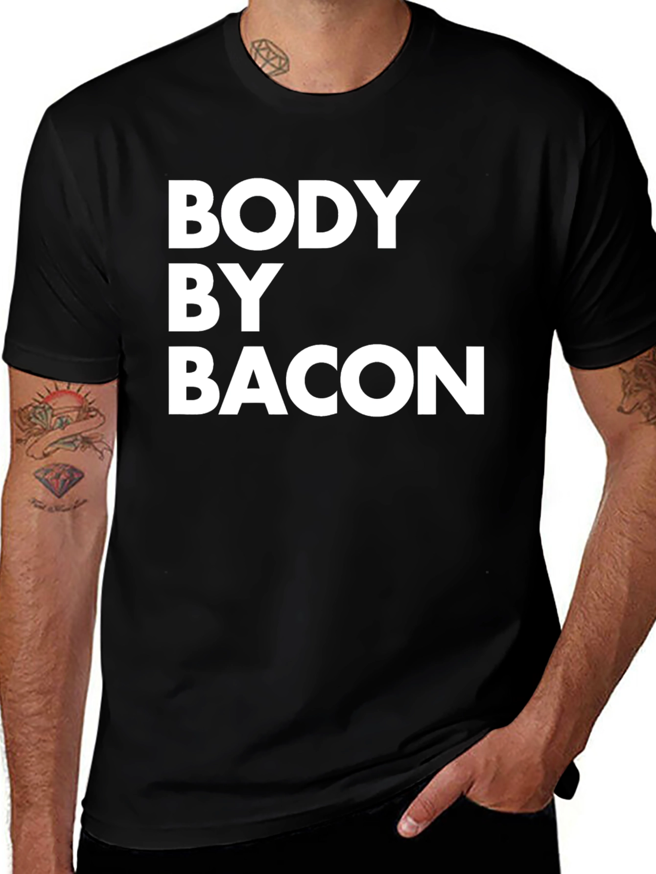 Body By Bacon Black T-Shirt - Funny Foodie Tee