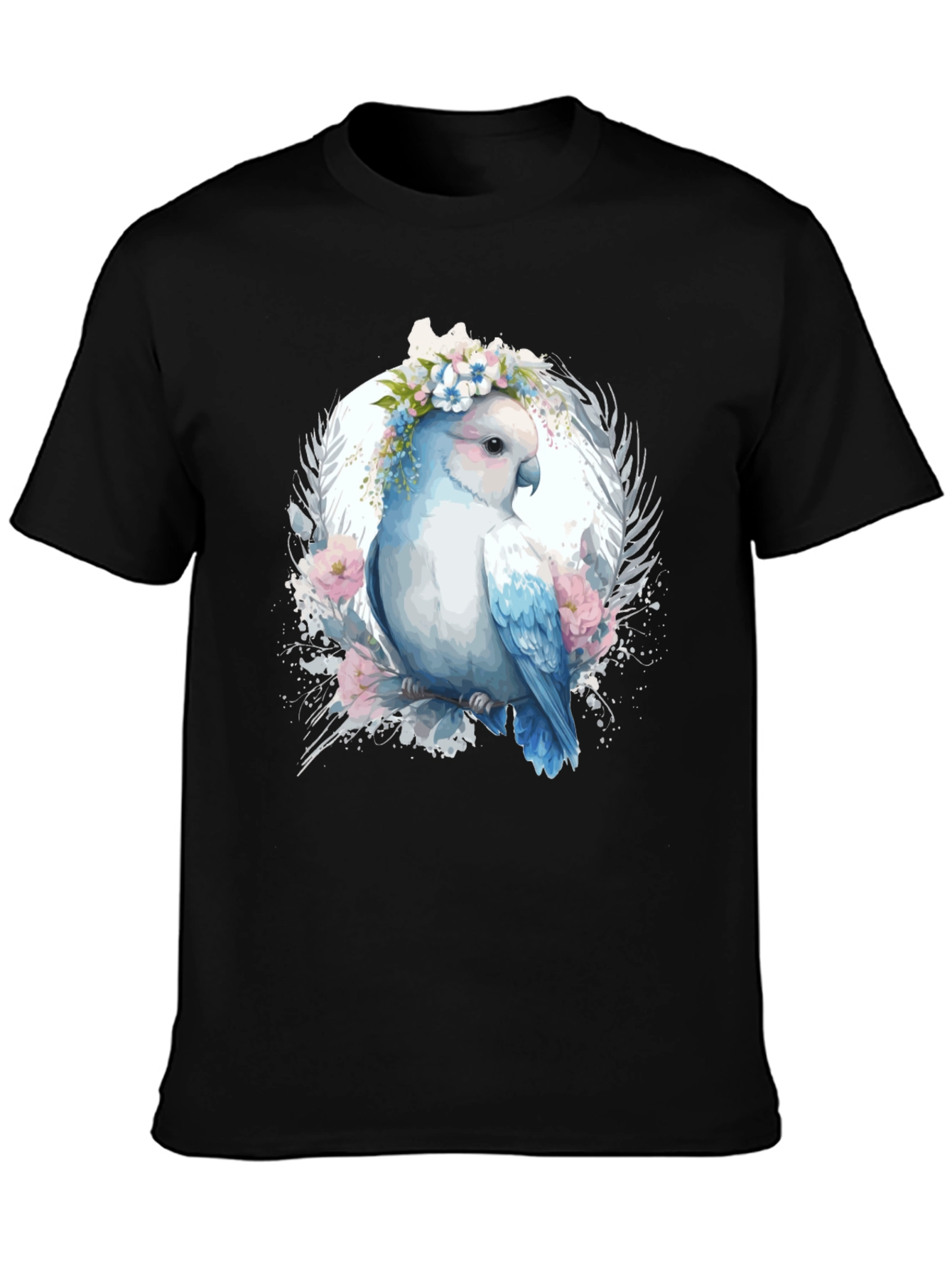 Floral Parrot Graphic Tee - Unique Bird Design