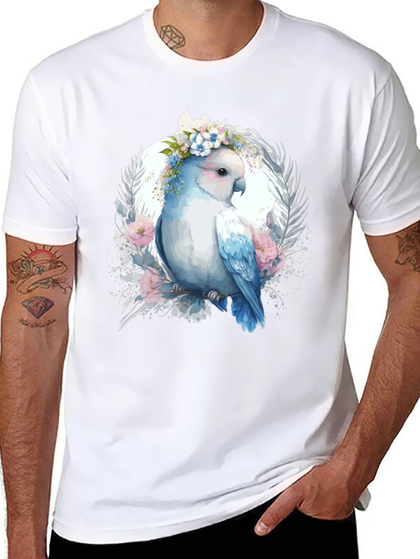 Floral Parrot Graphic Tee - Unique Bird Design