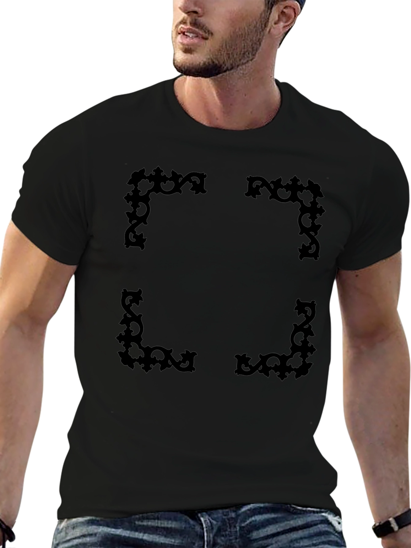 Ornate Frame Graphic Black T-Shirt