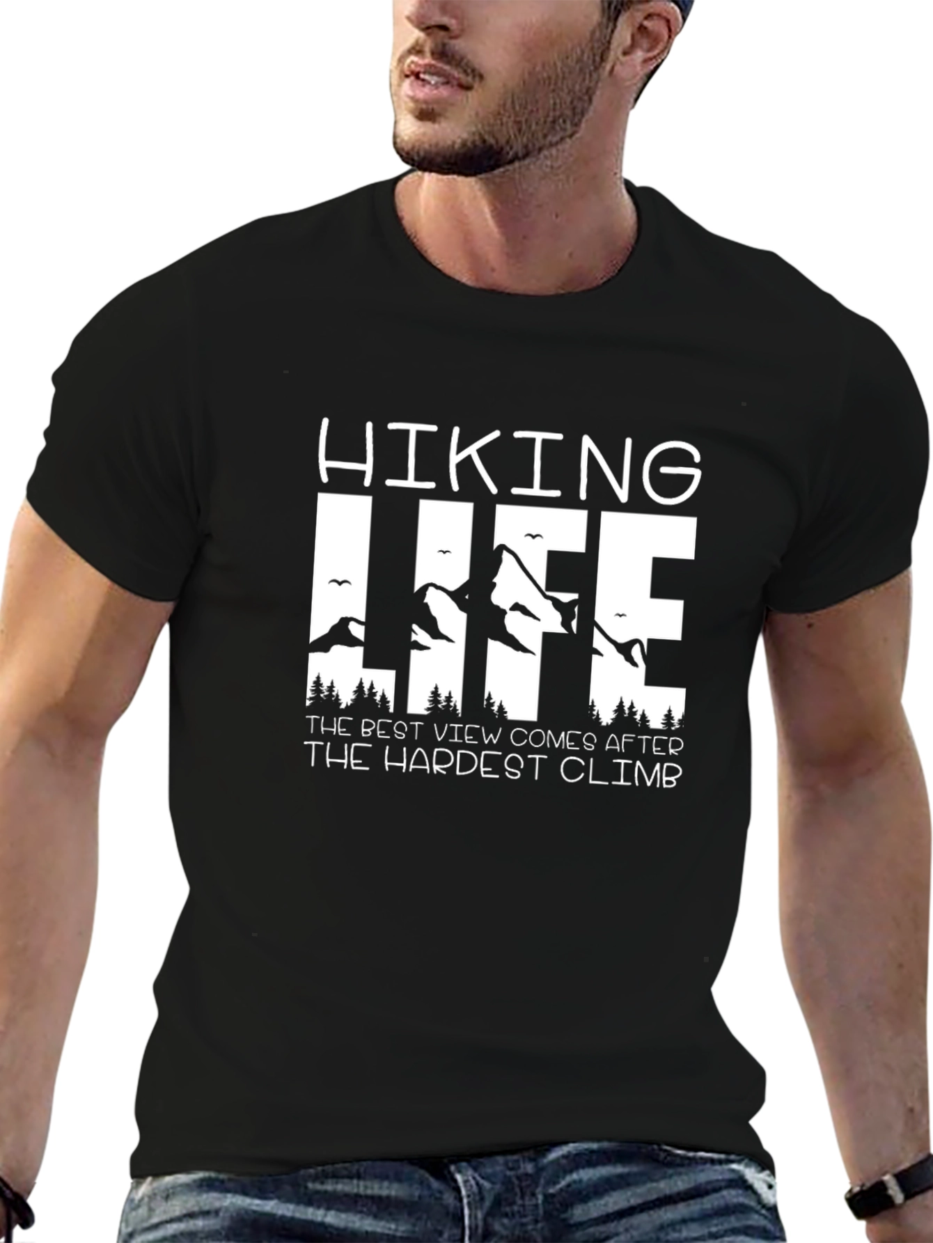 Hiking Life Black T-Shirt - Mountain Adventure