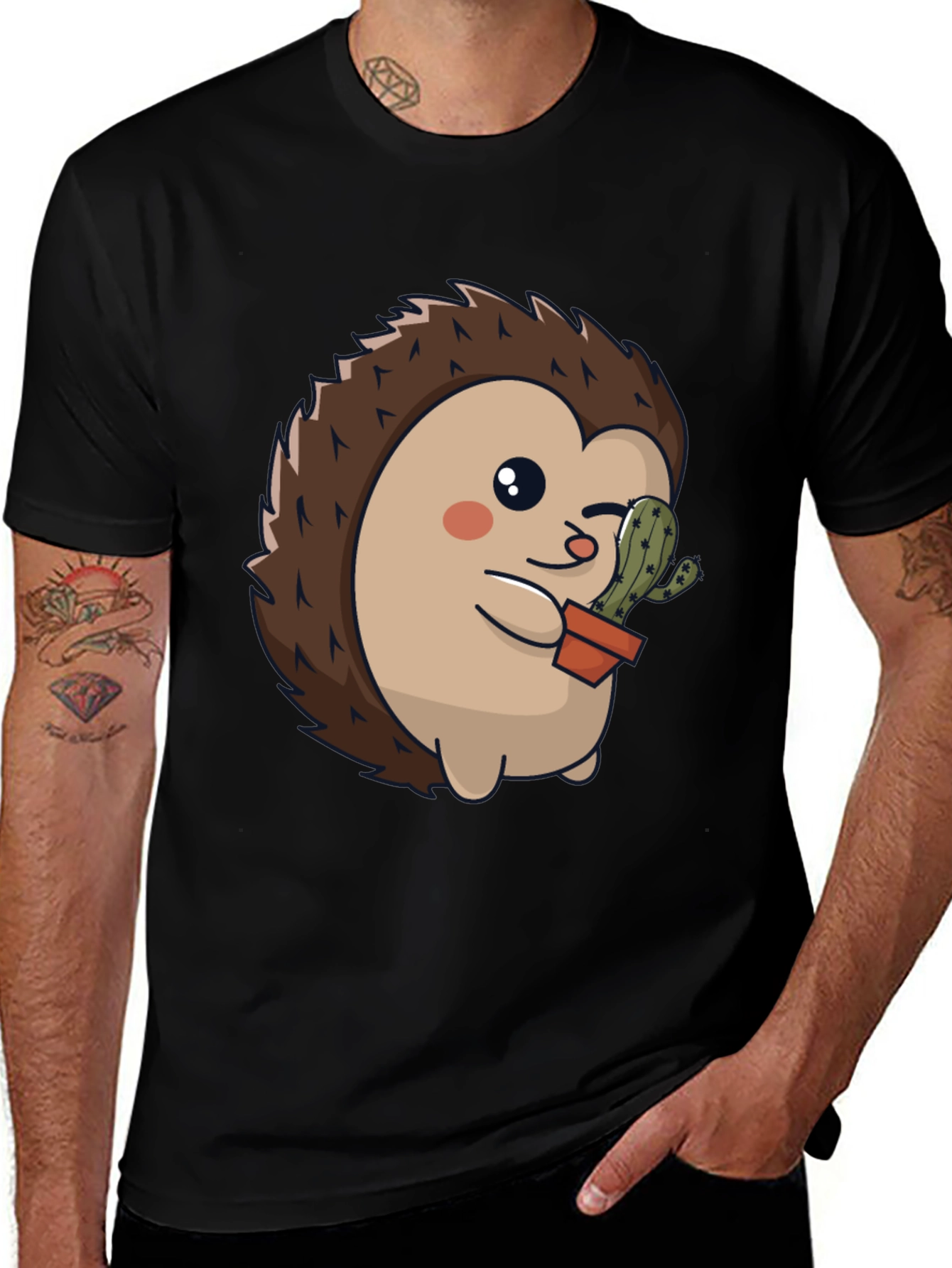 Cute Hedgehog with Cactus Graphic Tee