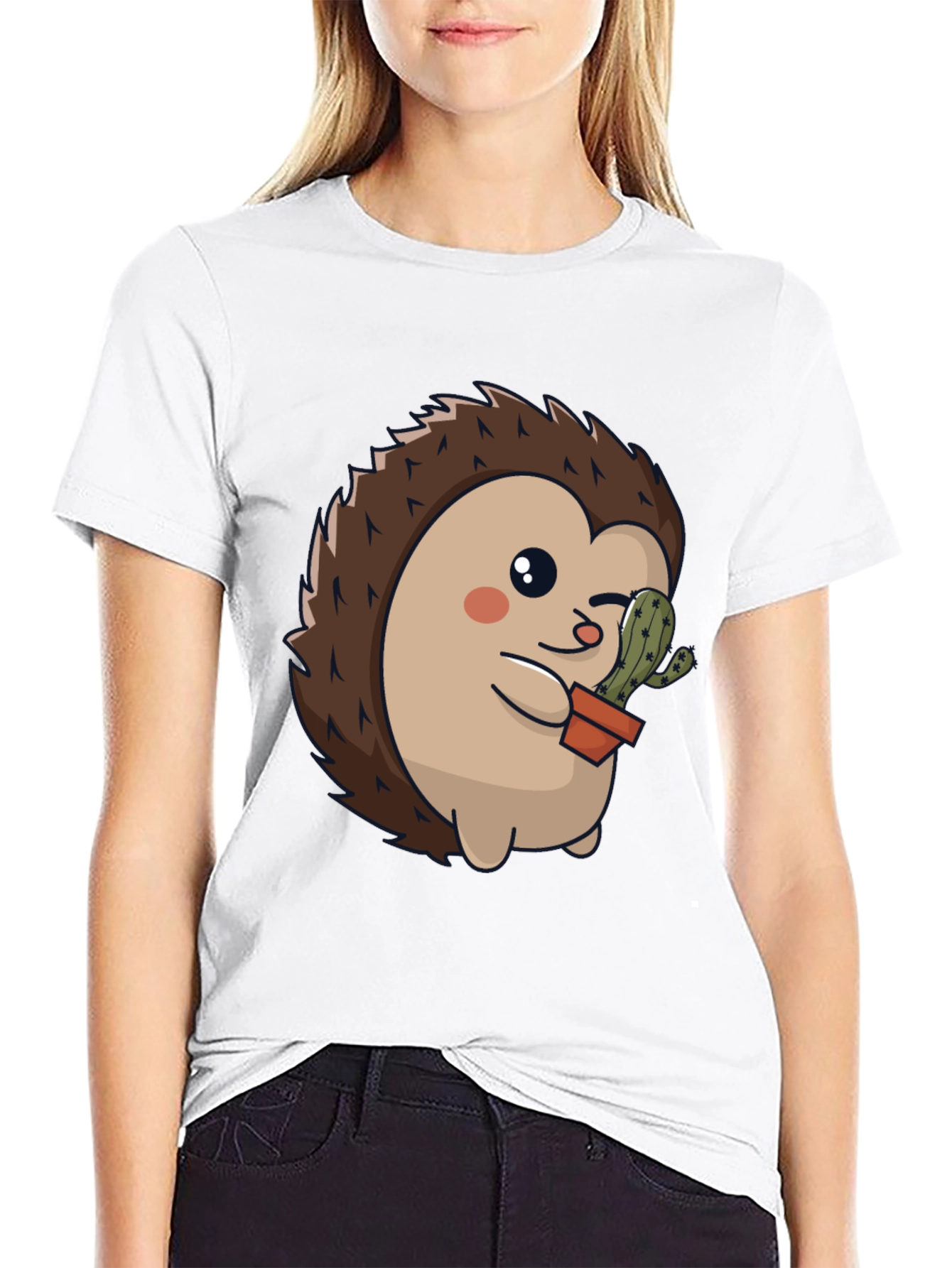 Cute Hedgehog with Cactus Graphic Tee