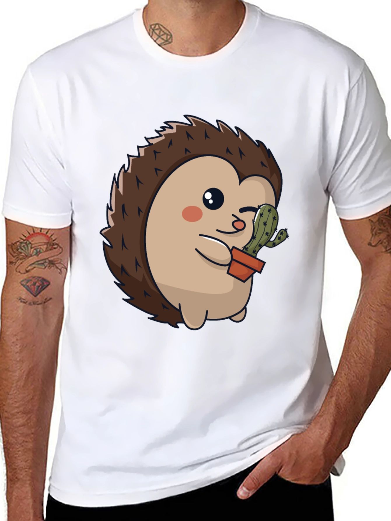 Cute Hedgehog with Cactus Graphic Tee