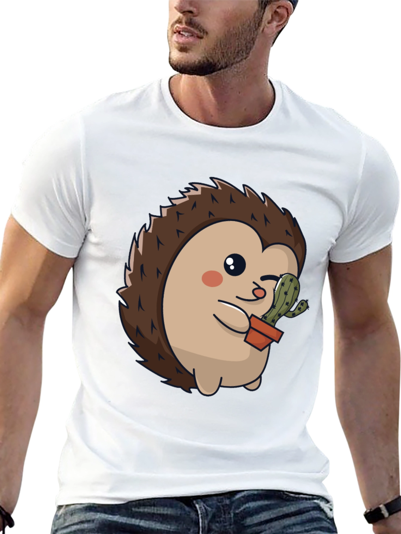 Cute Hedgehog with Cactus Graphic Tee