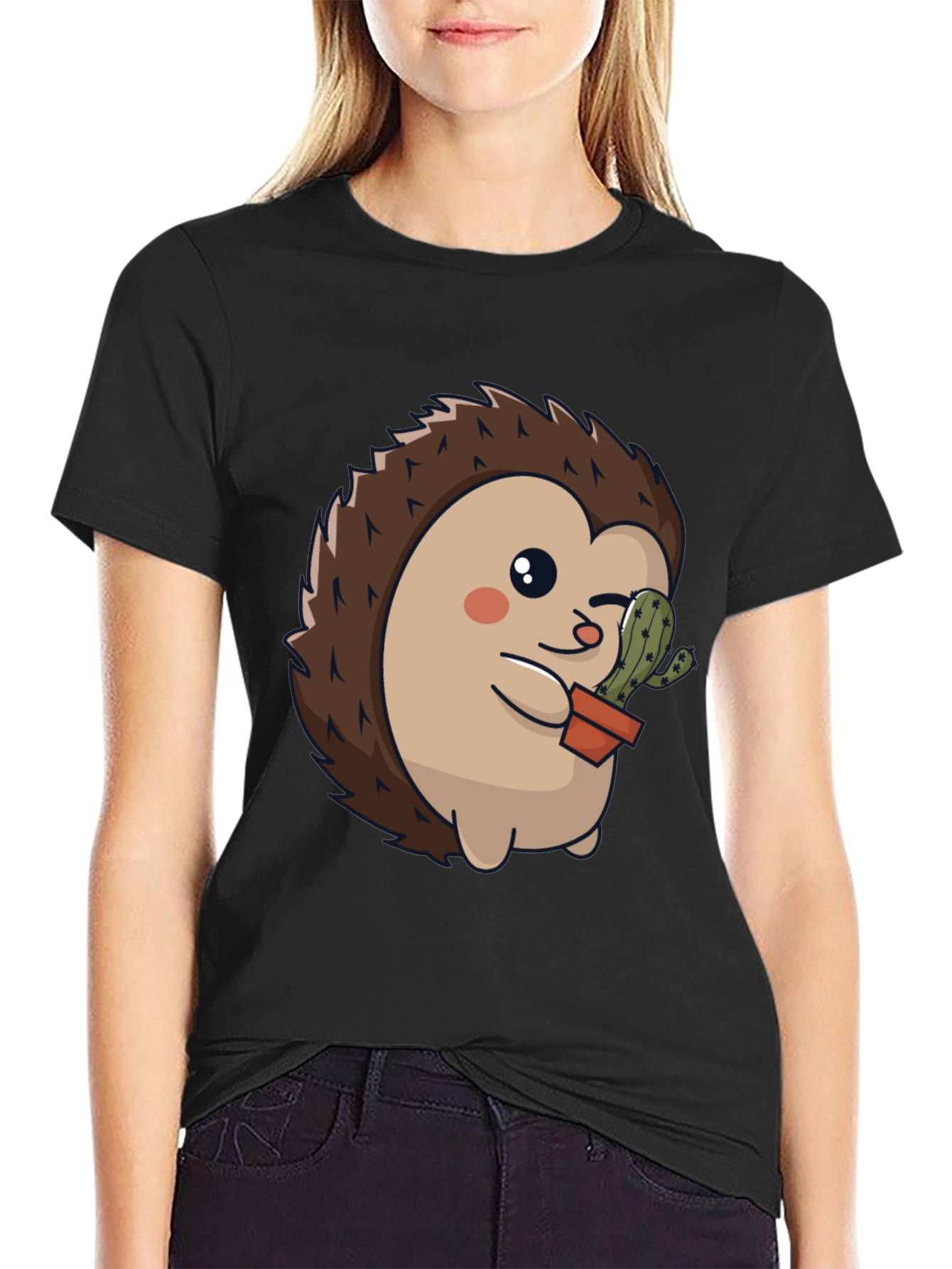 Cute Hedgehog with Cactus Graphic Tee