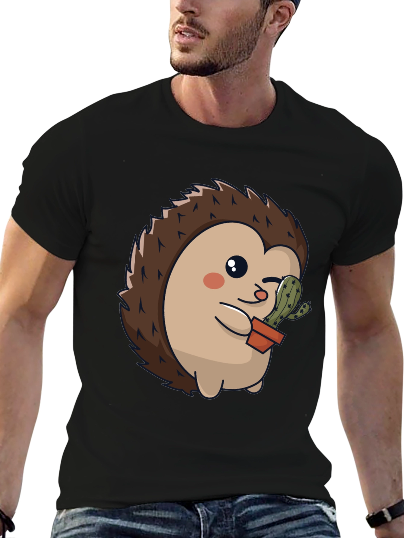 Cute Hedgehog with Cactus Graphic Tee