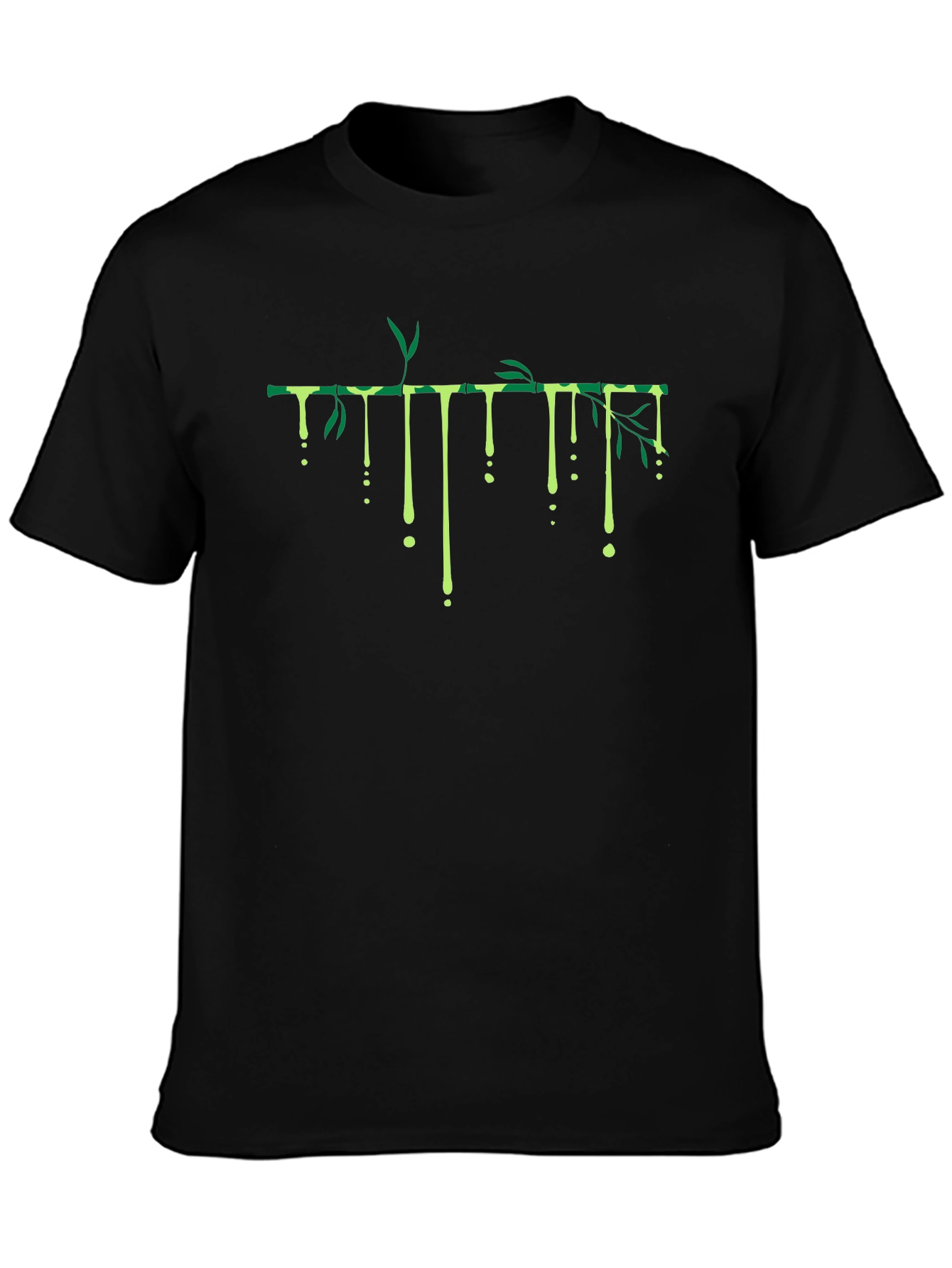 Bamboo Drip Graphic Tee - Black Cotton Casual T-Shirt