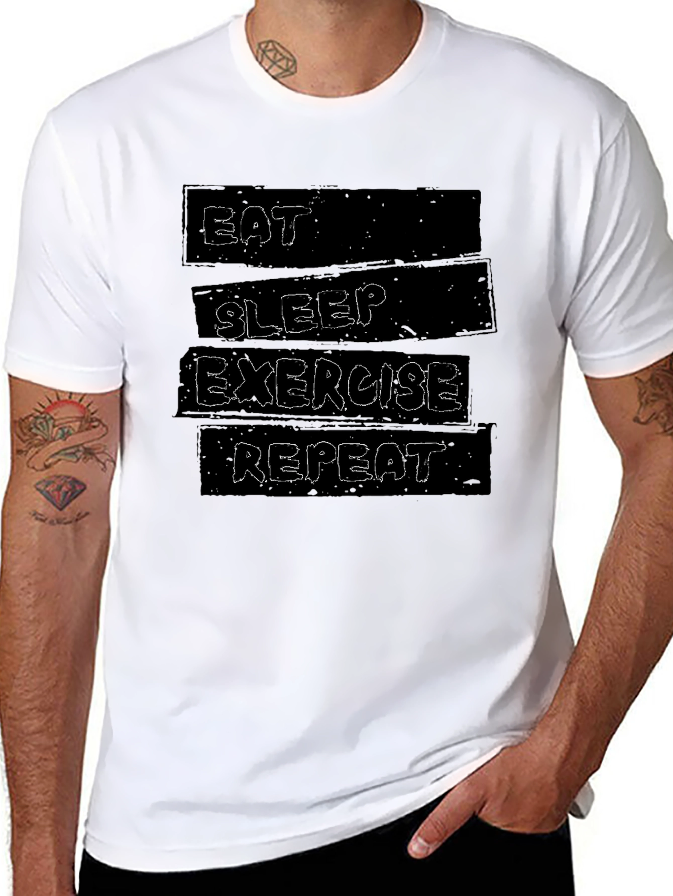 Eat Sleep Exercise Repeat Graphic Tee - Black