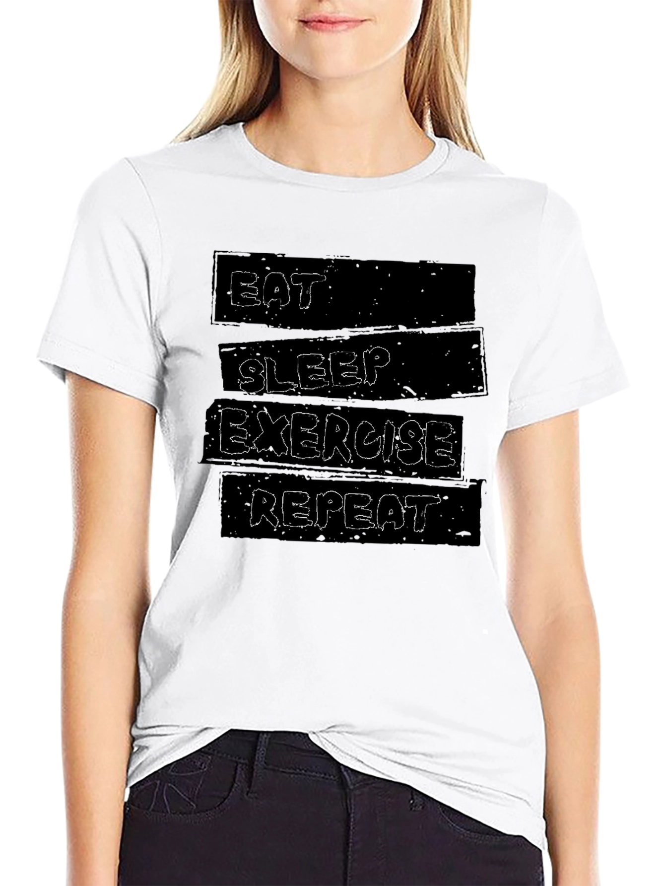 Eat Sleep Exercise Repeat Graphic Tee - Black