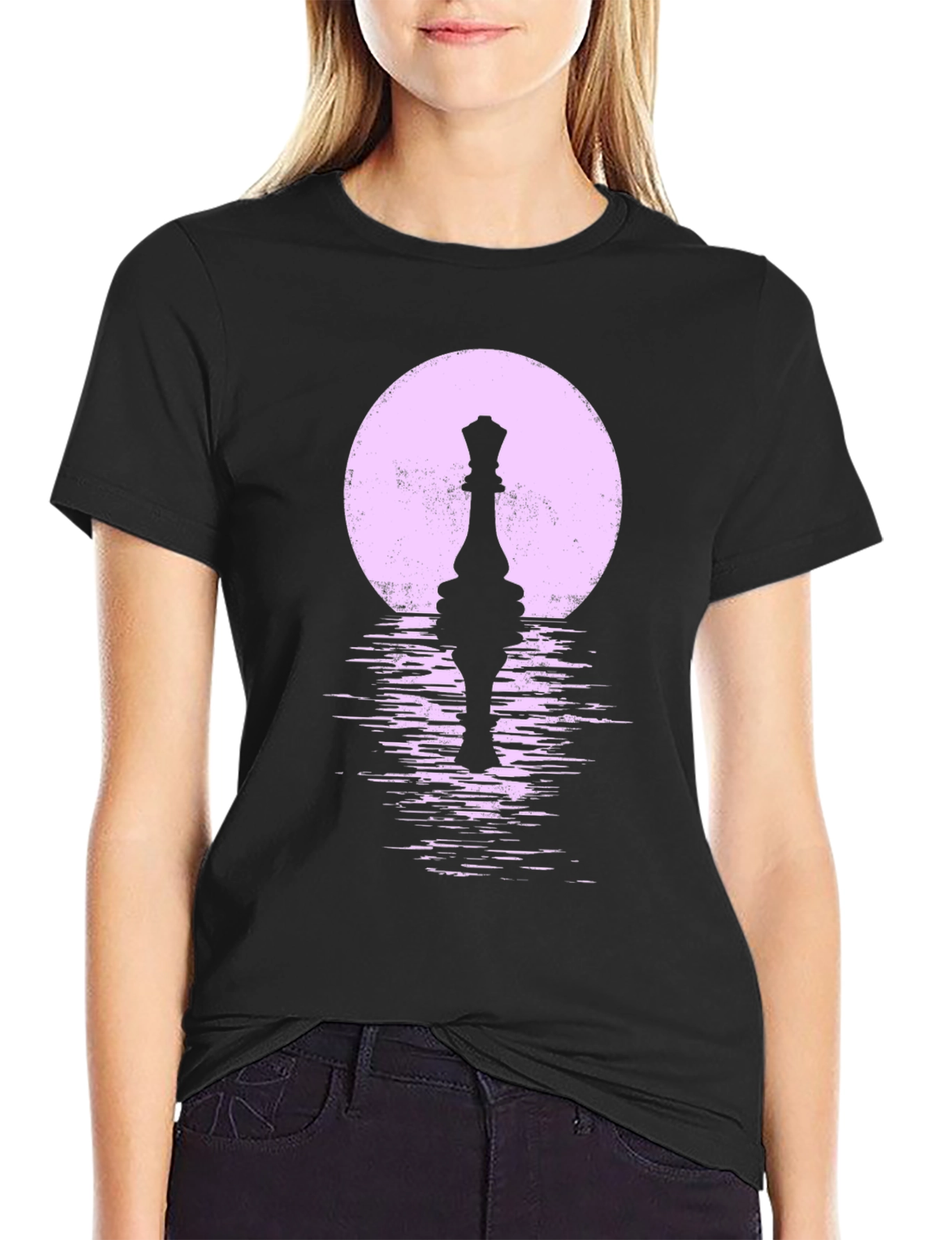 Chess Queen Moon Black T-Shirt