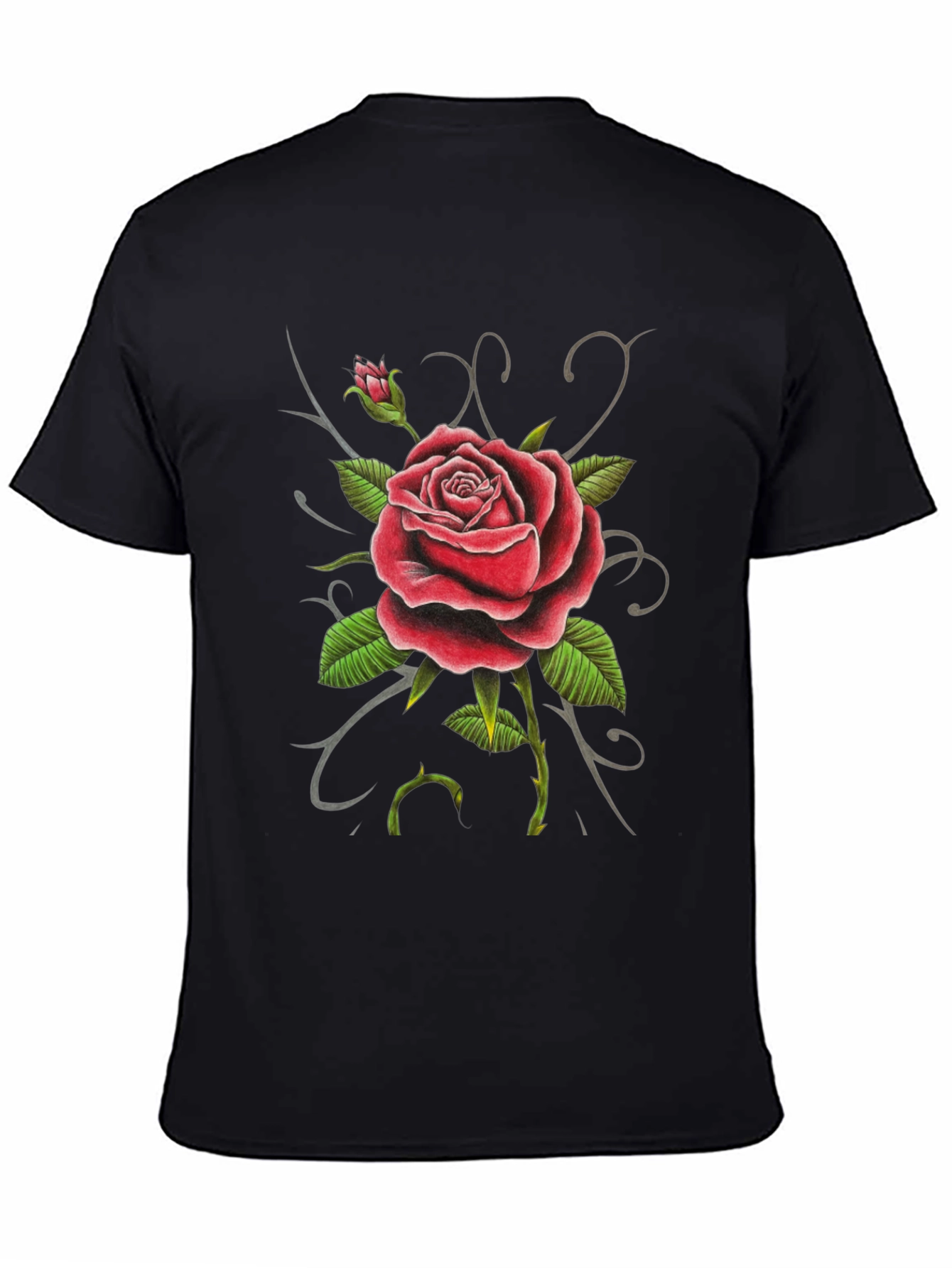 Red Rose Graphic Tee - Black Cotton Comfort