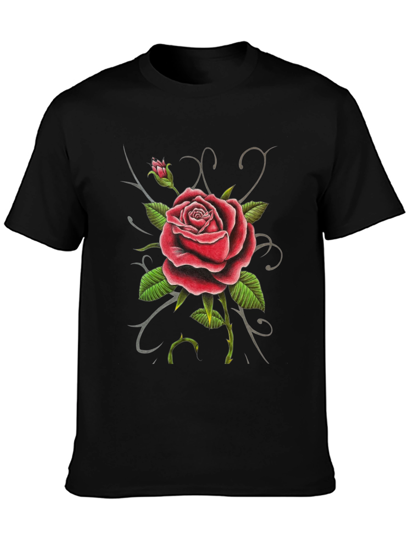 Red Rose Graphic Tee - Black Cotton Comfort