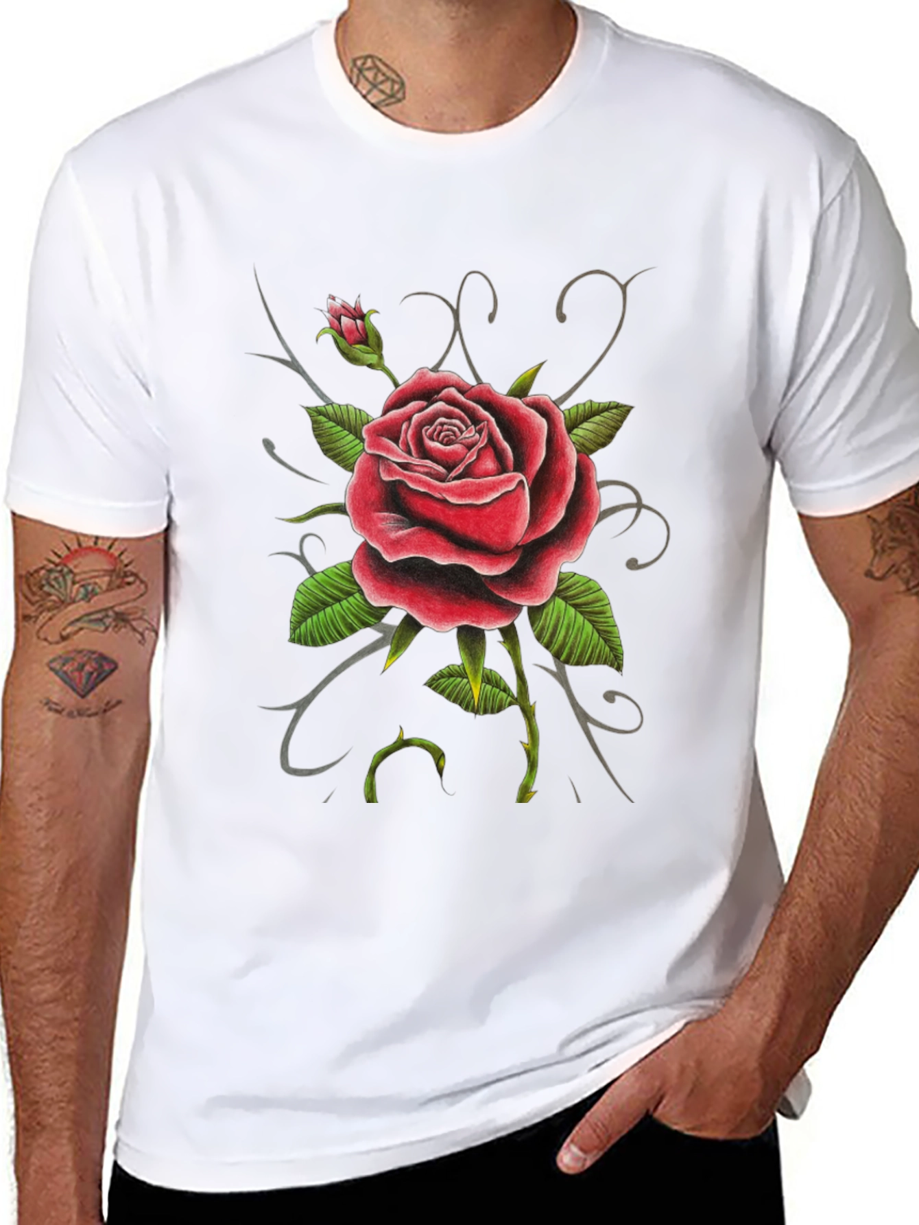 Red Rose Graphic Tee - Black Cotton Comfort
