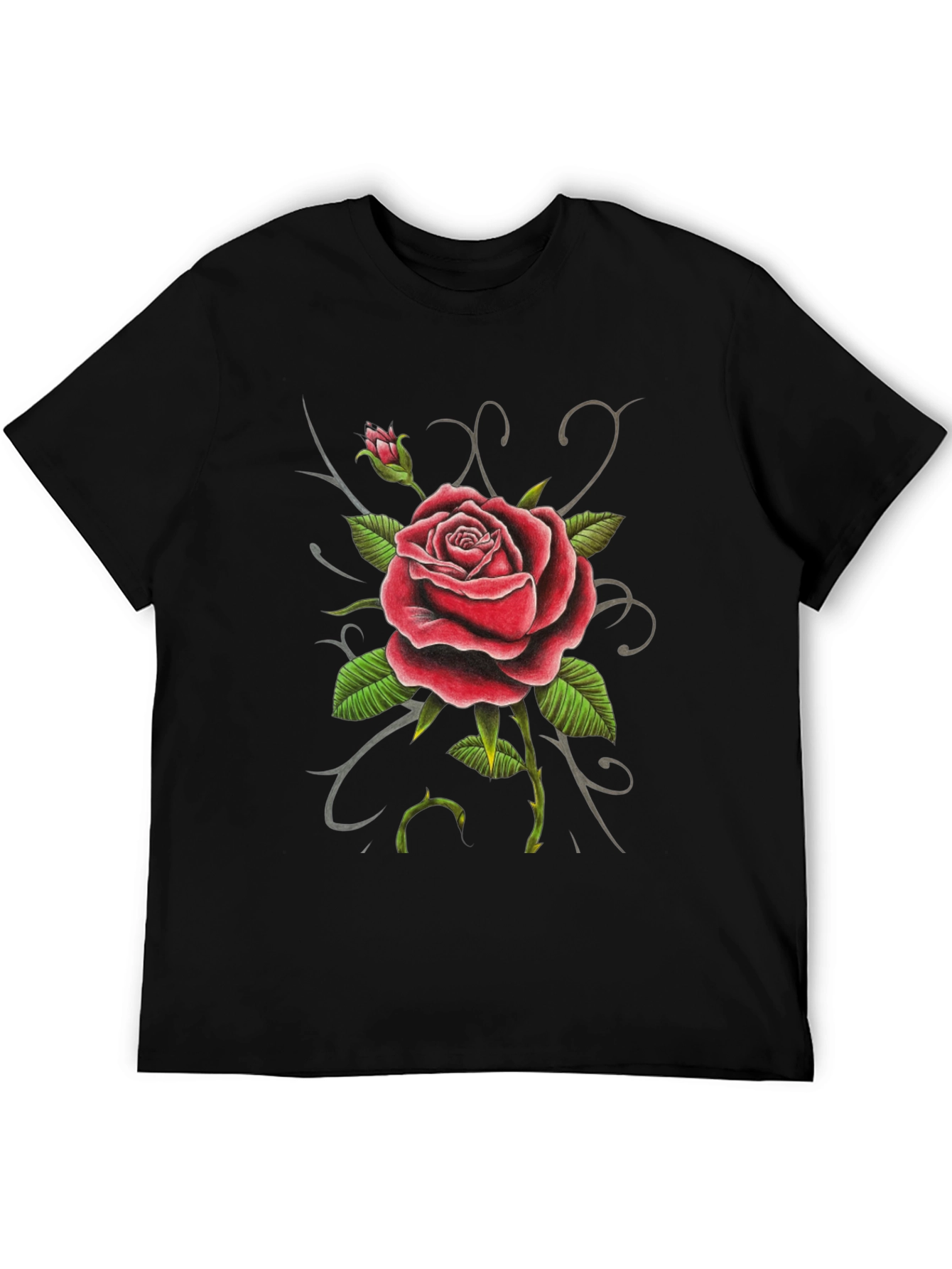 Red Rose Graphic Tee - Black Cotton Comfort