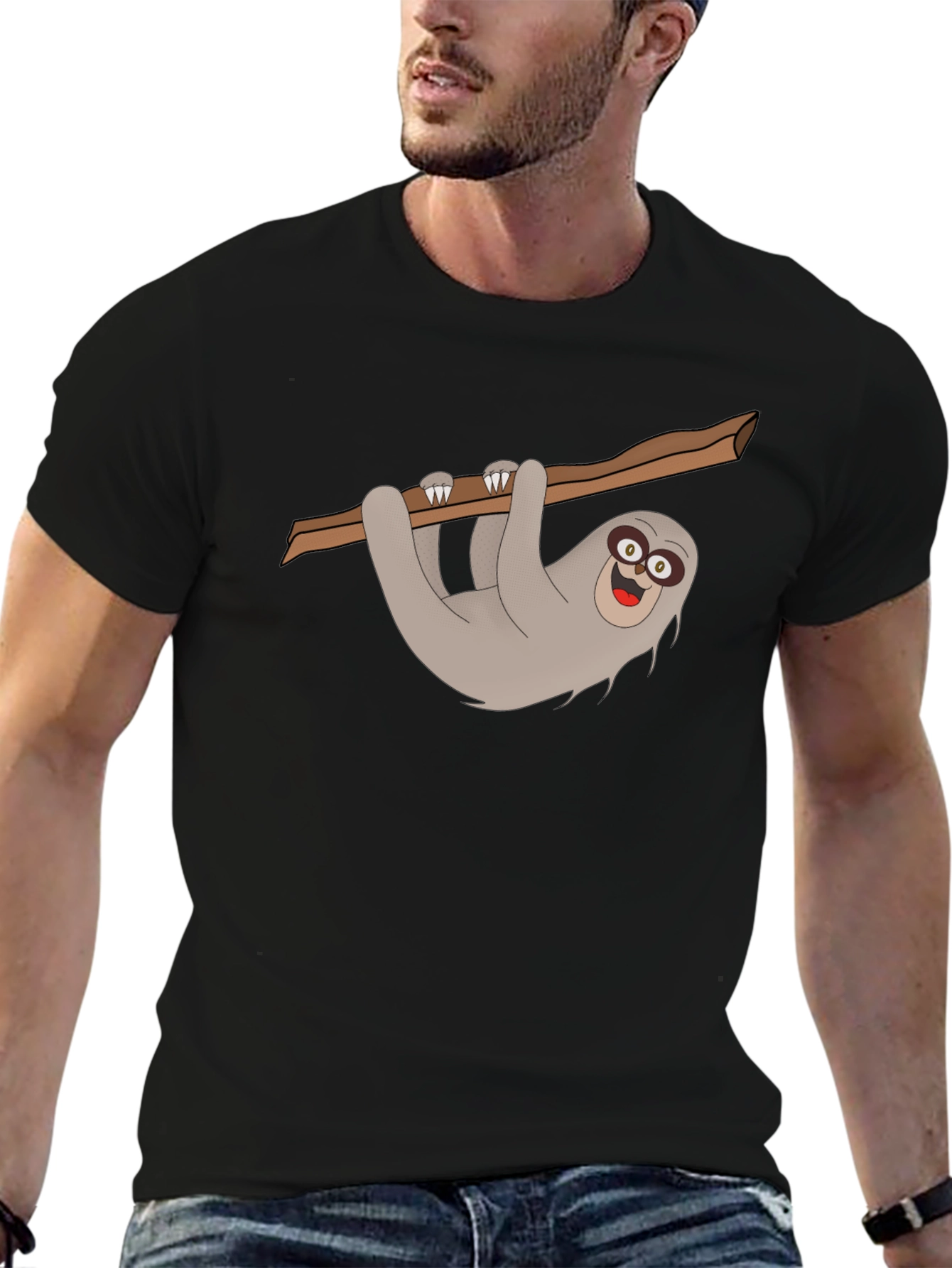 Sloth Graphic Tee - Mens Black Cotton T-Shirt