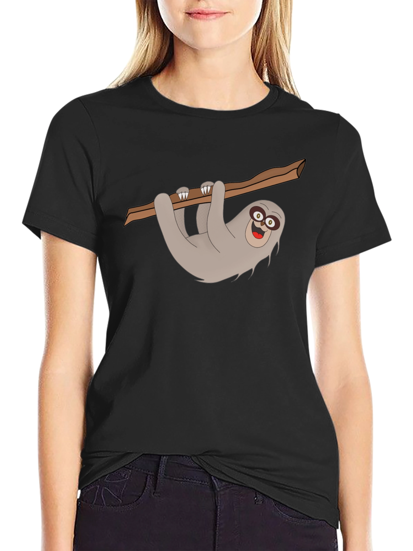 Sloth Graphic Tee - Mens Black Cotton T-Shirt
