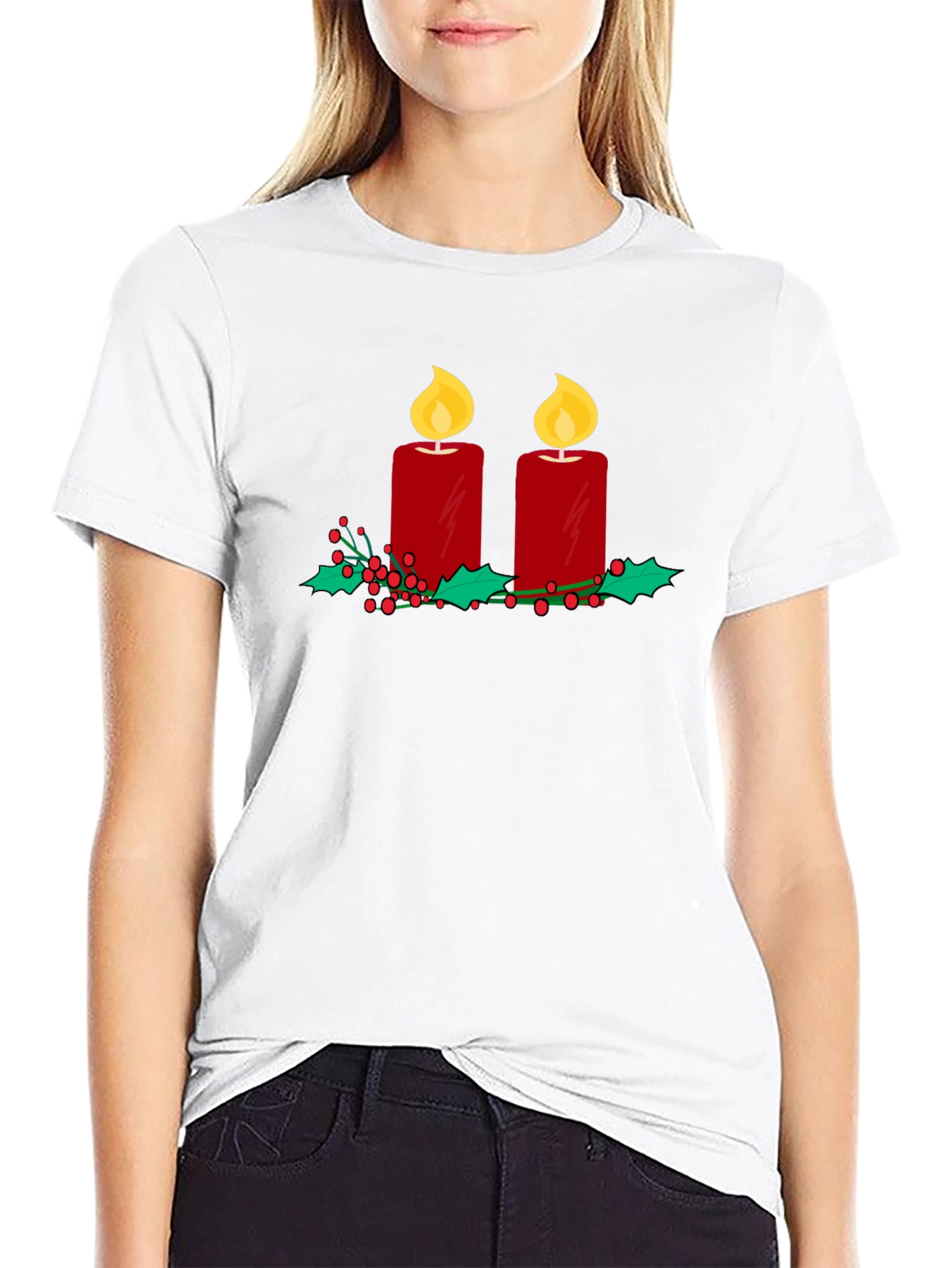 Festive Candles Graphic Tee - Holiday Style