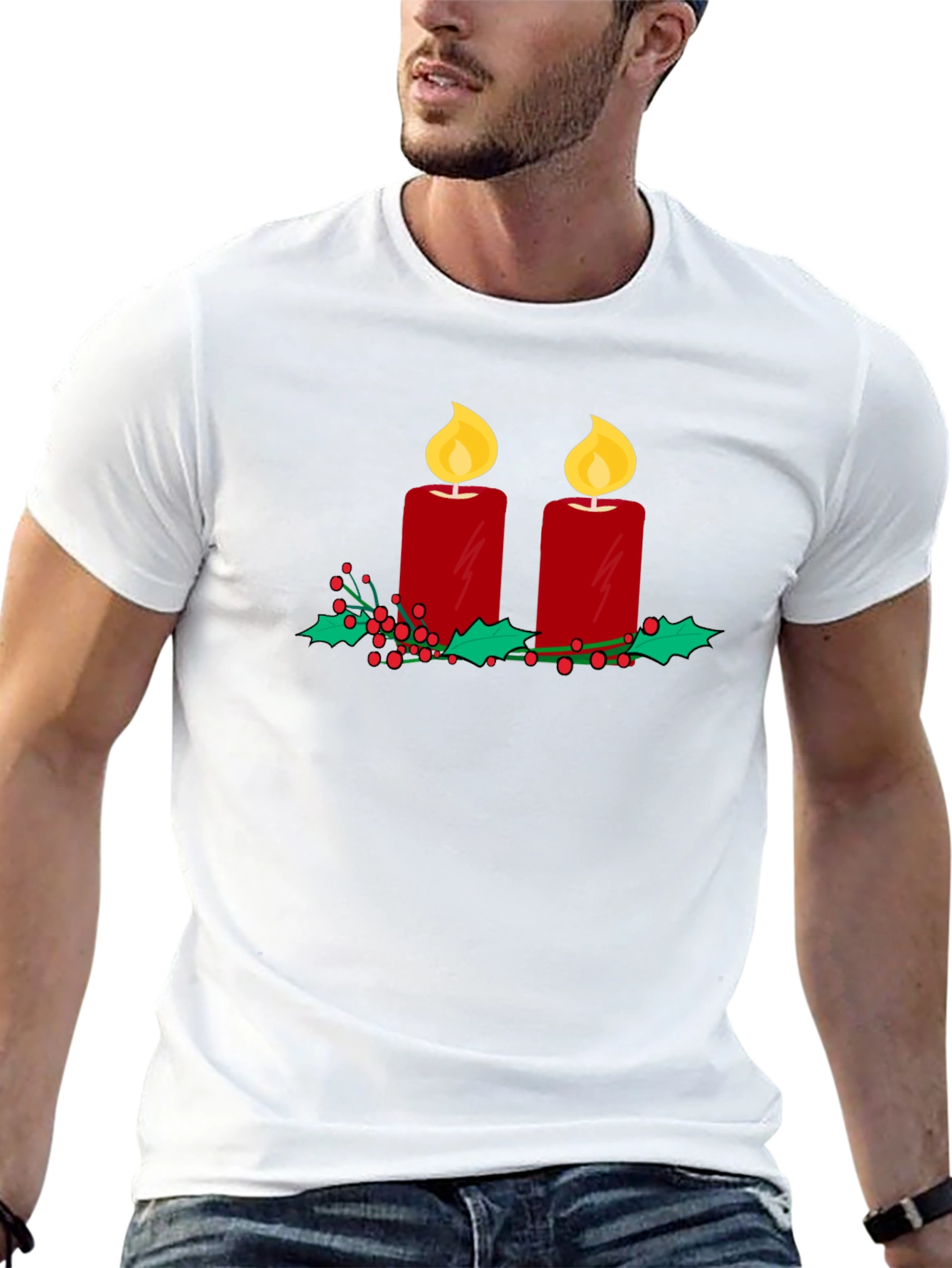Festive Candles Graphic Tee - Holiday Style