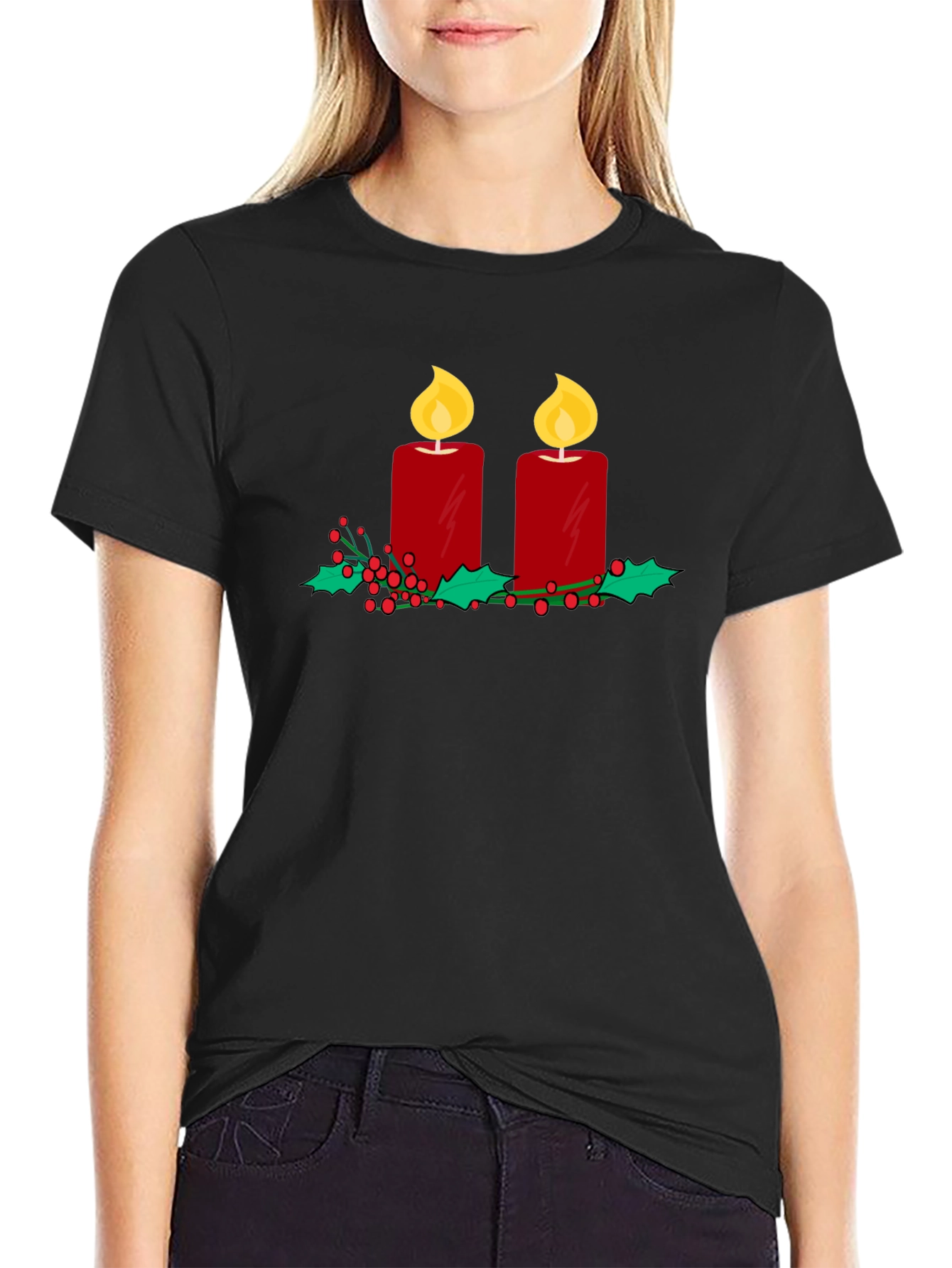 Festive Candles Graphic Tee - Holiday Style