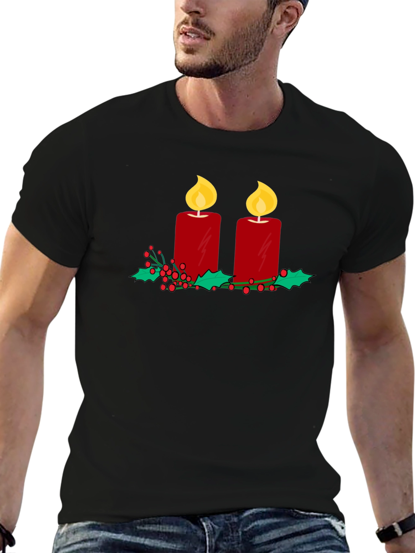 Festive Candles Graphic Tee - Holiday Style